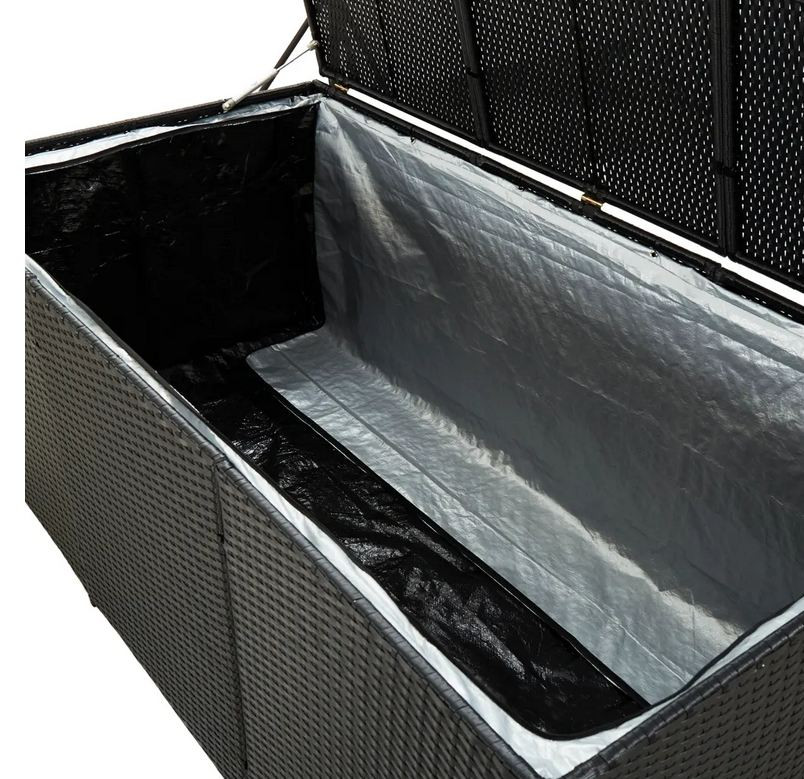 Coffre De Rangement Jardin Résine Tressée Noire Zamen 180 Cm