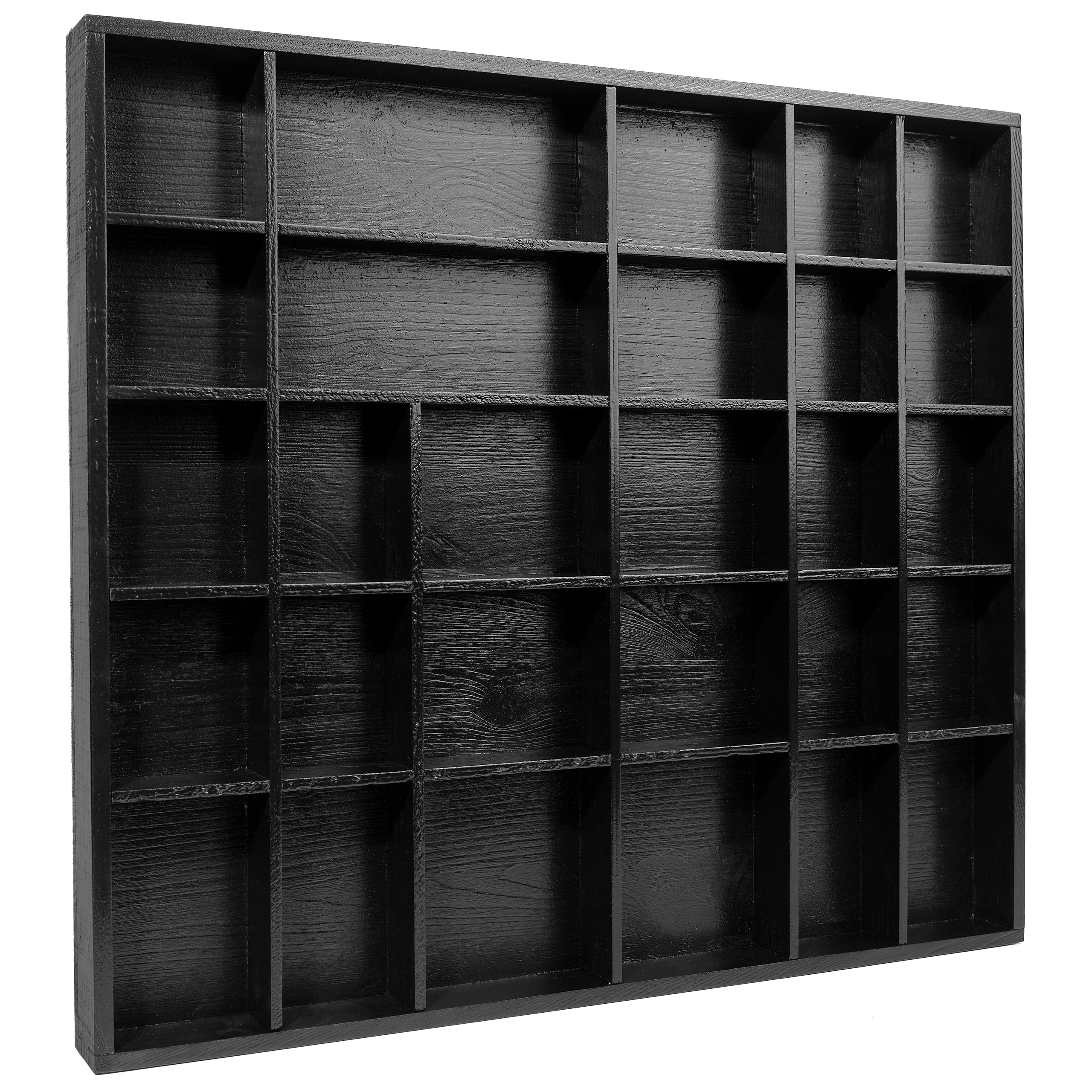 Creative Deco Vitrine Étagère Bois Noir | 28 Compartiments | 44,5 X 40 X 3 Cm | Rangement Bijoux | Tiroir | Organisateur