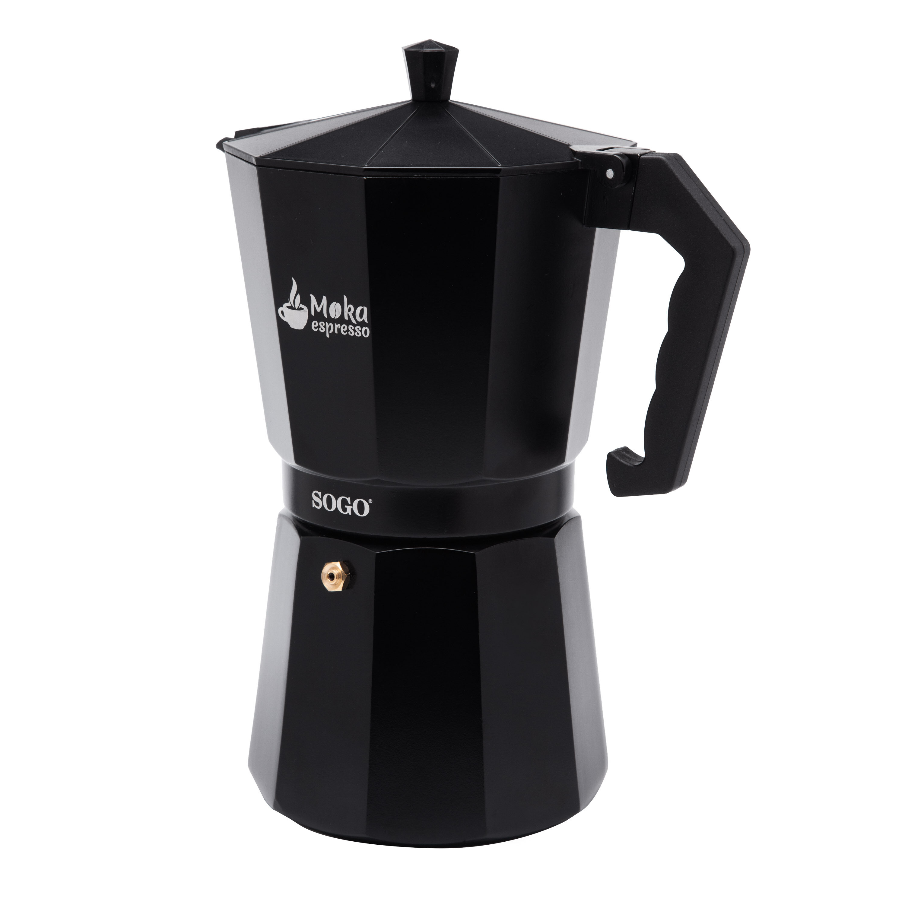 Image of SOGO Caffettiera Moka Induzione 12 Tazze – Alluminio Nero, Base per Induzione, Gas, Elettrico e Vetroceramica, Design Tradizionale per Caffè Espresso cod009