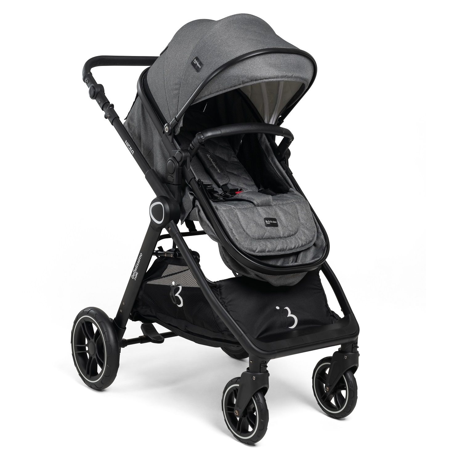 Bebelissimo - Poussette Combinée Trio 3 En 1 - Siège Auto 0m – Nacelle – Dès La Naissance – Jusqu’à 22kg – Nicea - Gris