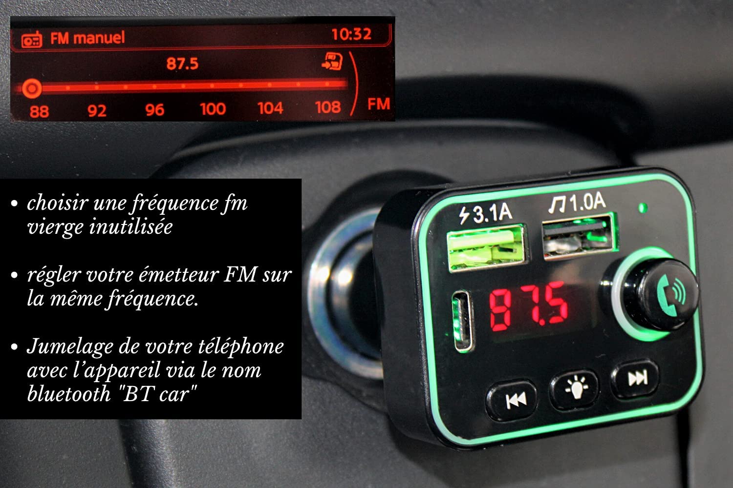 Transmetteur Fm Bluetooth, Kit Main Libre Pour Voiture