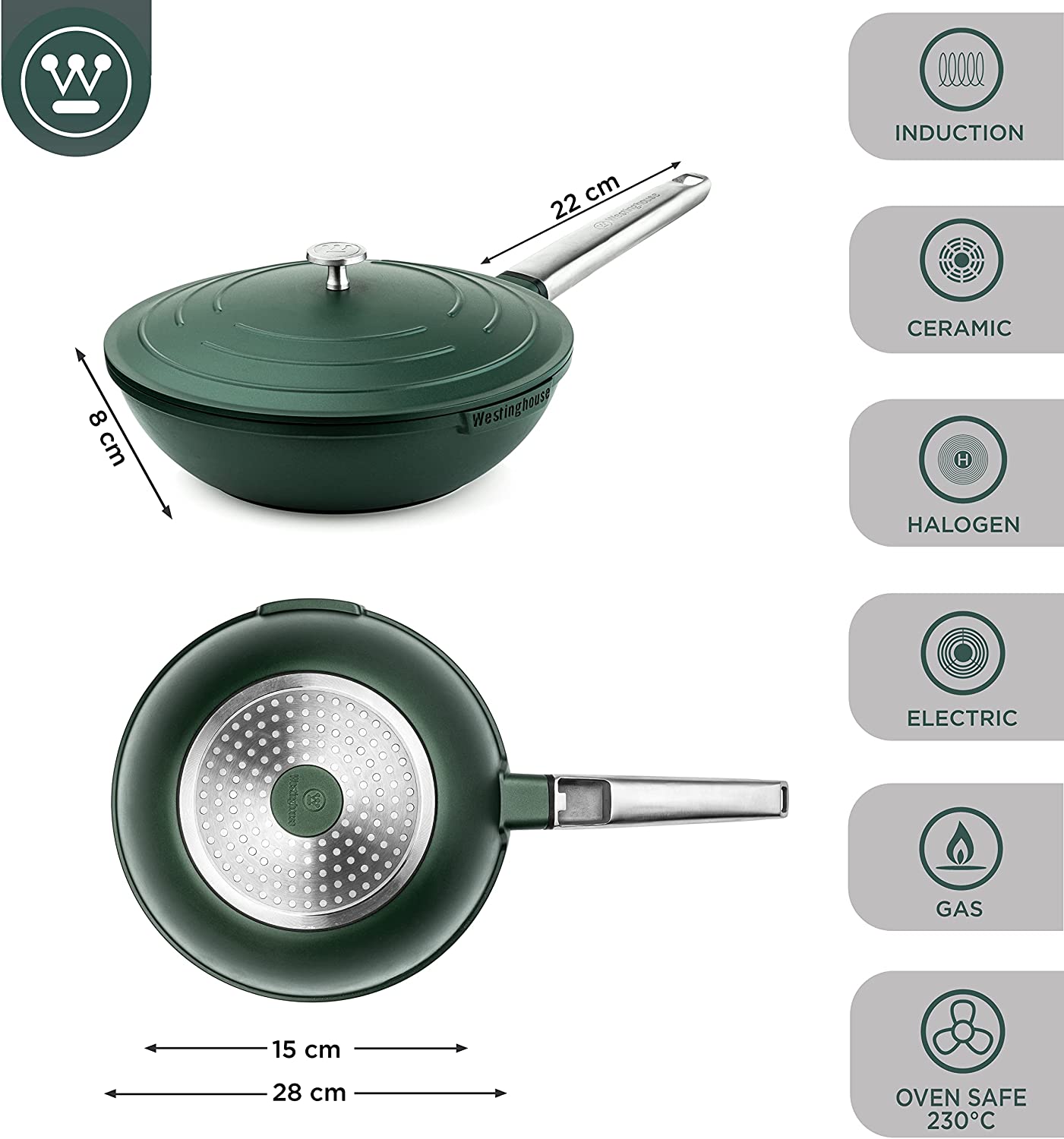 Westinghouse - Série Performance - Poêle Wok 28 Cm - Induction - Vert