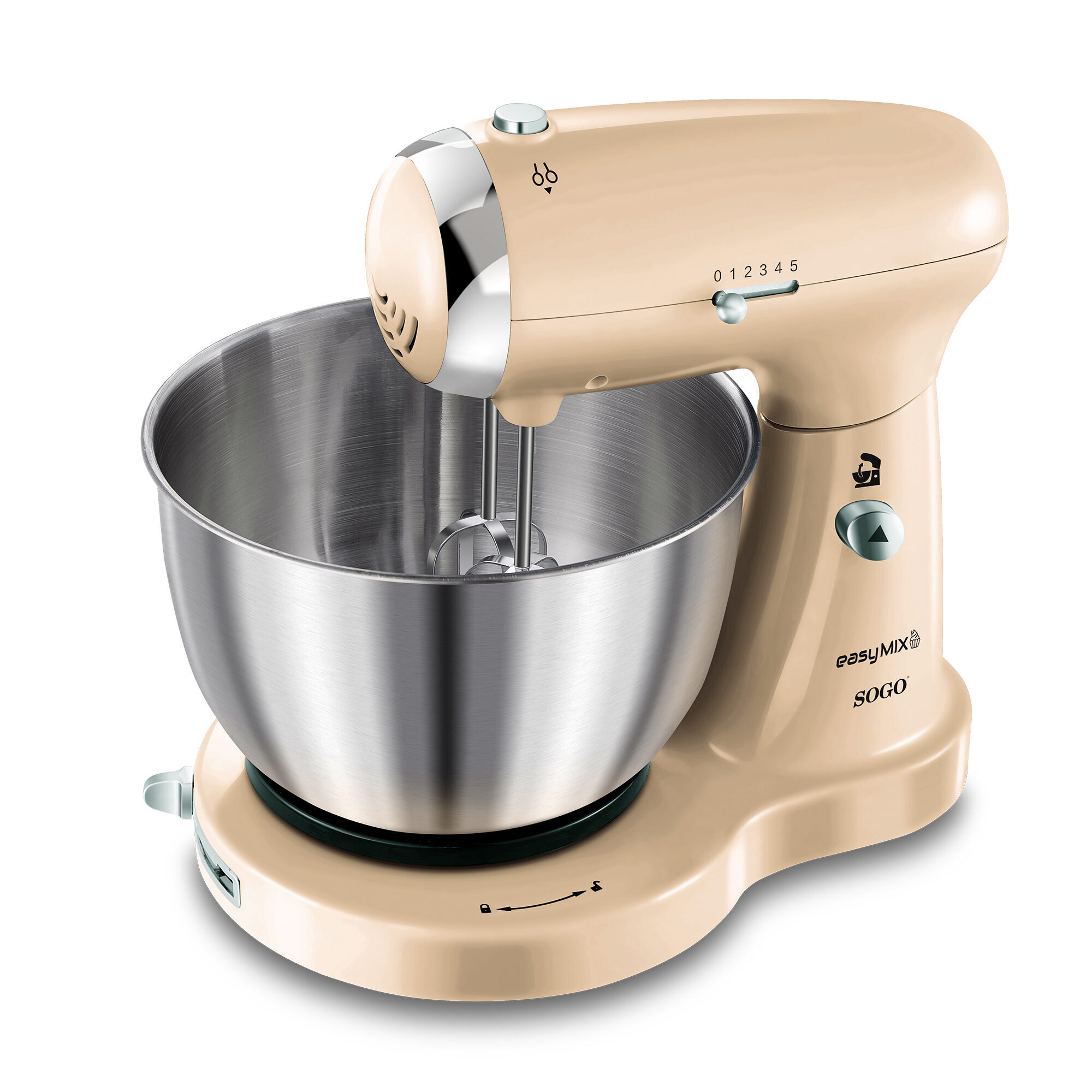 SOGO Frullatore Mixer Impastatrice 3 in 1 – Motore 350W, 5 Velocità, Ciotola Inox 3.2L, Fruste e Ganci, BPA Free, Meccanismo di Sicurezza