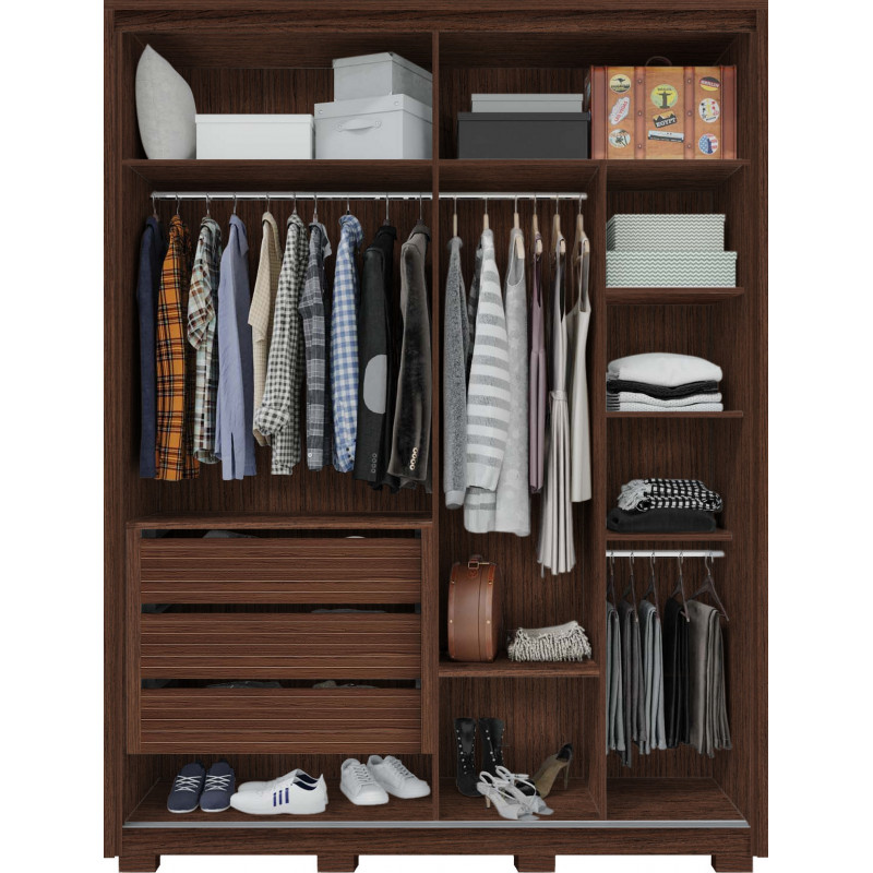 Armoire Dressing 2 Portes Coulissantes Blanche Et Wengé 10 Niches à