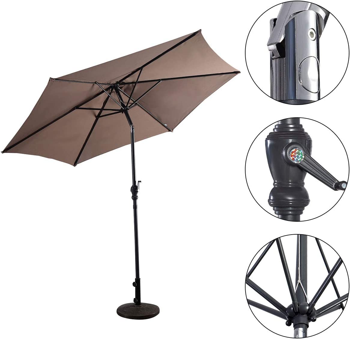 Parasol Déporté Inclinable 3m - Toile Polyester Imperméable - 8 Baleines Bois - Pour Jardin, Terrasse