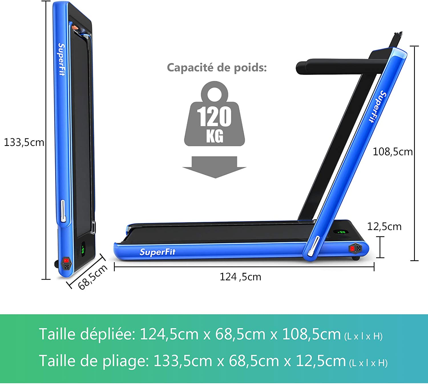 Costway Tapis De Course Electrique Pliable 2 En 1 Contrôlé Par App 12 Km/h