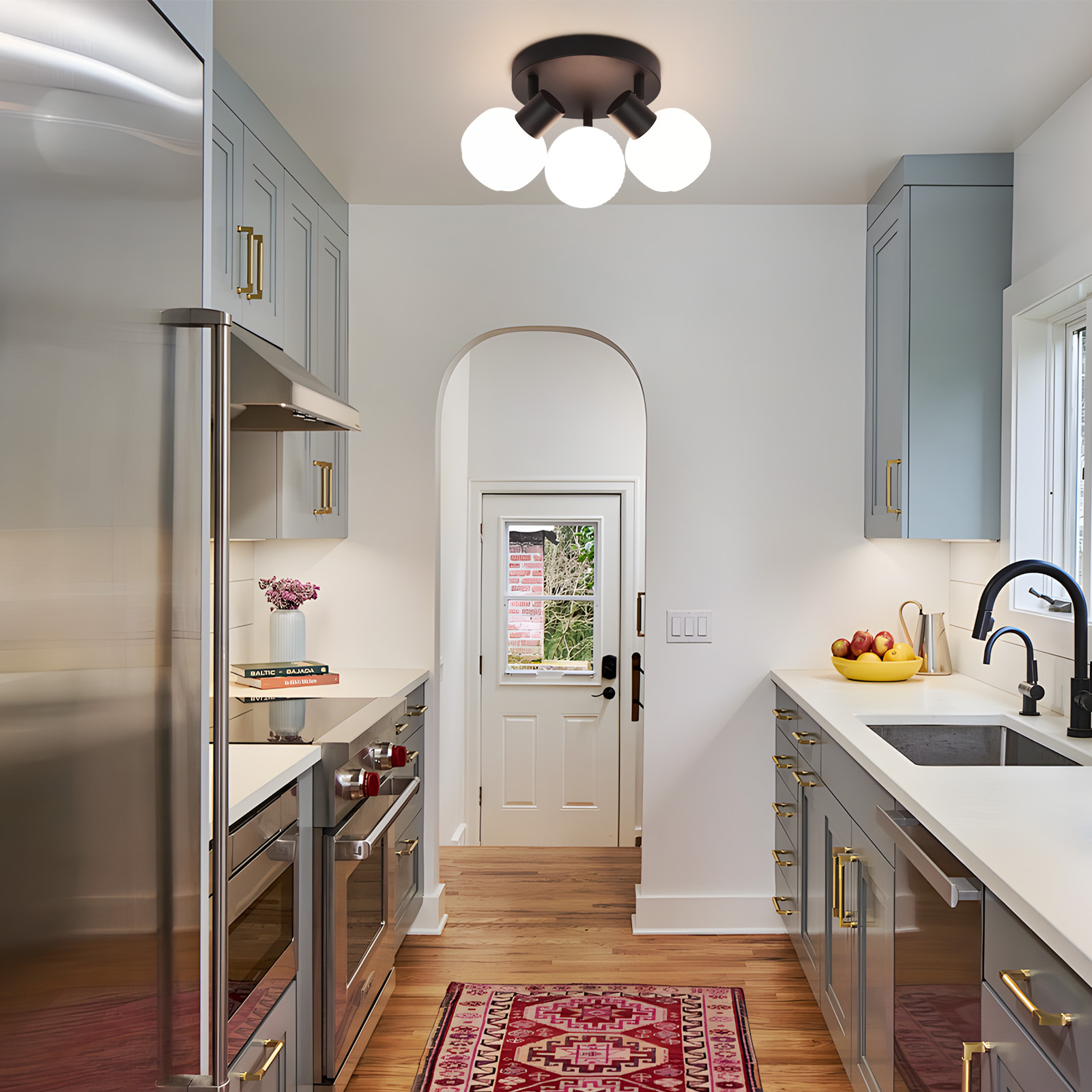 Zmh Faretto Da Soffitto 2 Paralumi In Vetro E14 Vintage Senza Lampadina Nero Orientabile 350°