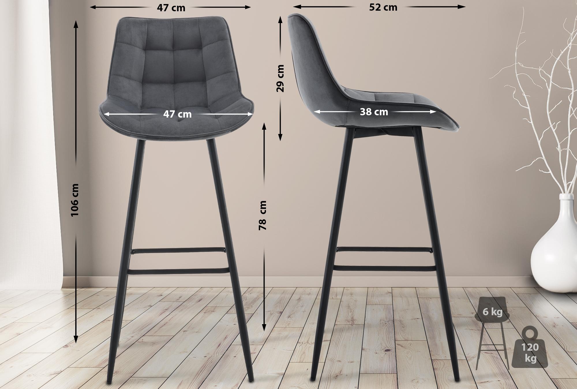 Lot De 2 Tabourets De Bar Coutures Décoratives Carrées Avec Repose-pieds En Velours Gris 10_0006217