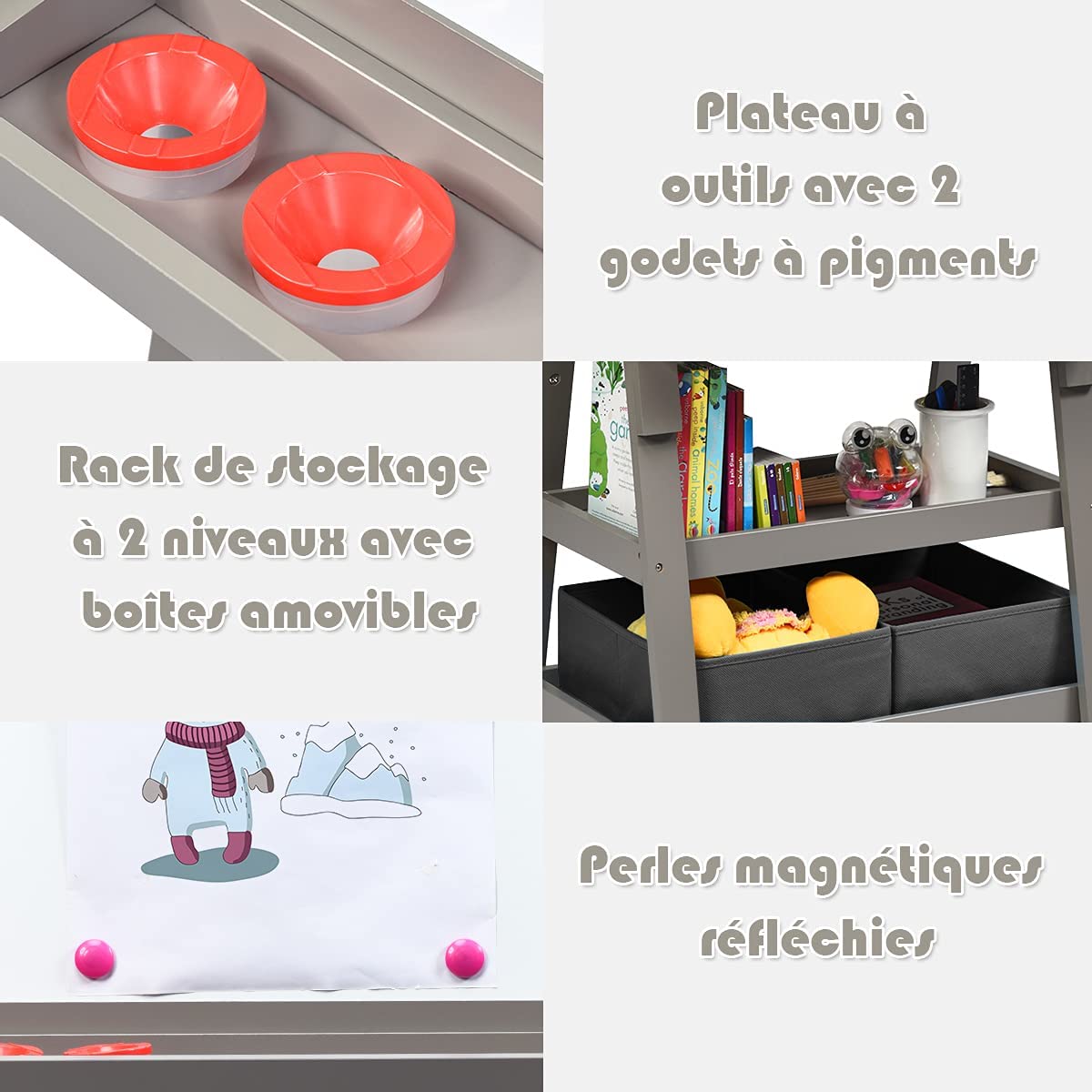 Costway Chevalet Pour Enfants 3 En 1 Tableau De Dessin Magnétique Double Faces