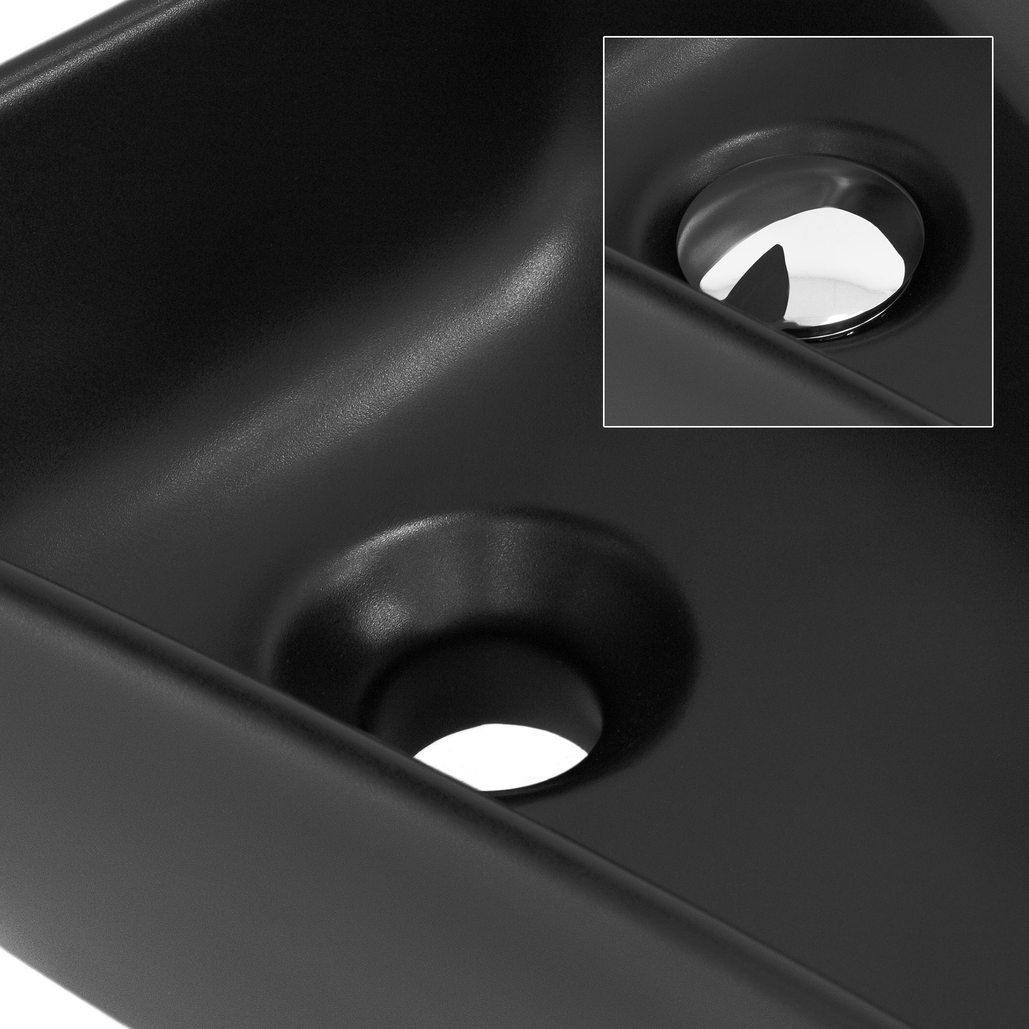 Vasque À Poser En Céramique Noir Avec Garniture De Vidage Chrome 450x270x130 Mm