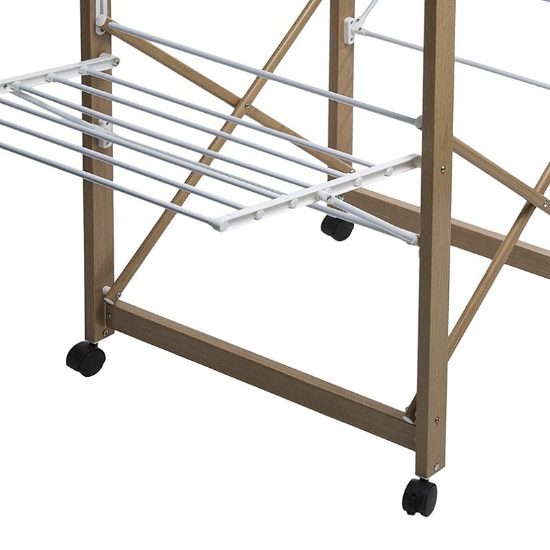 Hconfortxl-etendoir Extensible Et Pliable Sechoir A Linge  27m Bois 4 Roues Naturel