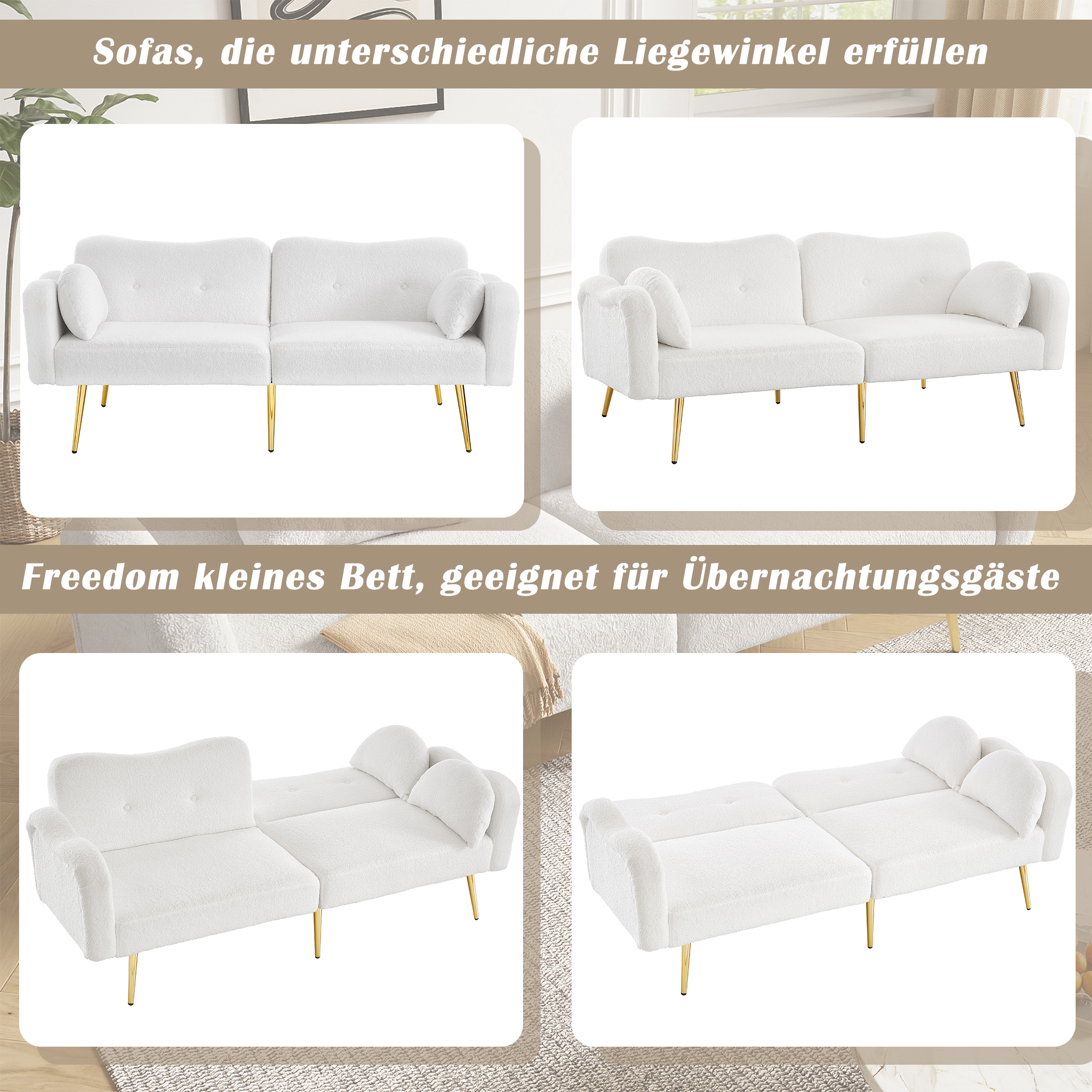 Canapé convertible blanc en situation