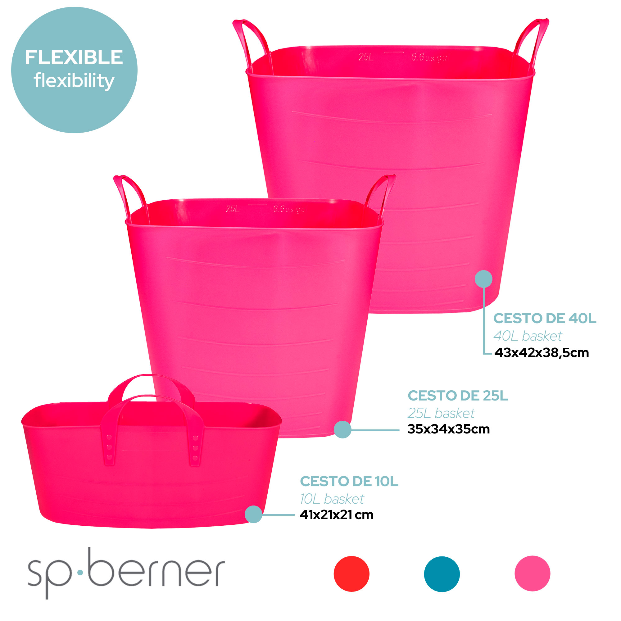 3x Paniers À Linge 10l + 25l + 40l Rose