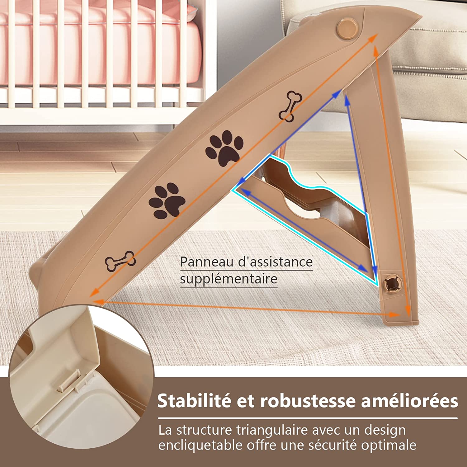 Escalier Pour Chien Pliant À 4 Marches En Plastique Charge 60kg 64 X 39 X 49 Cm