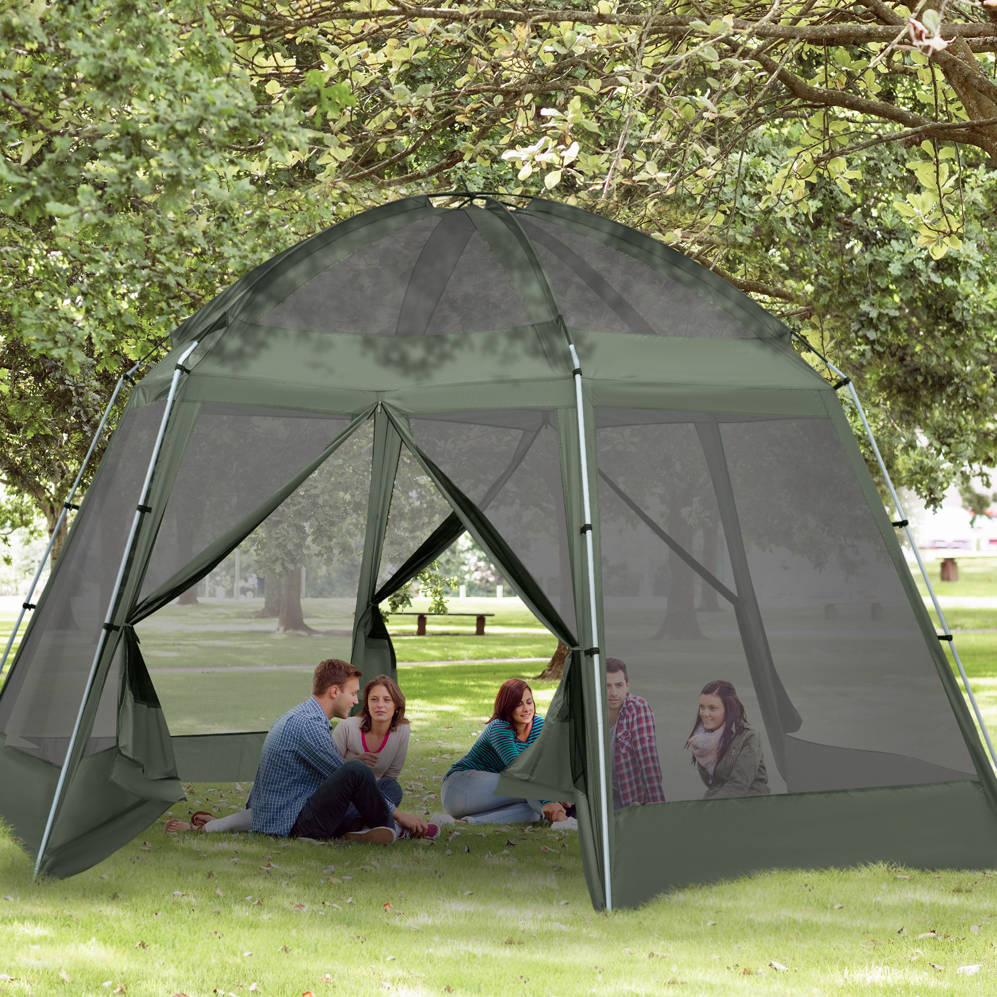 Tente Tunnel 8 Personnes - Imperméable Verte - 4 Chambres, 2 Portes - Idéale Camping Famille - 22kg - 9