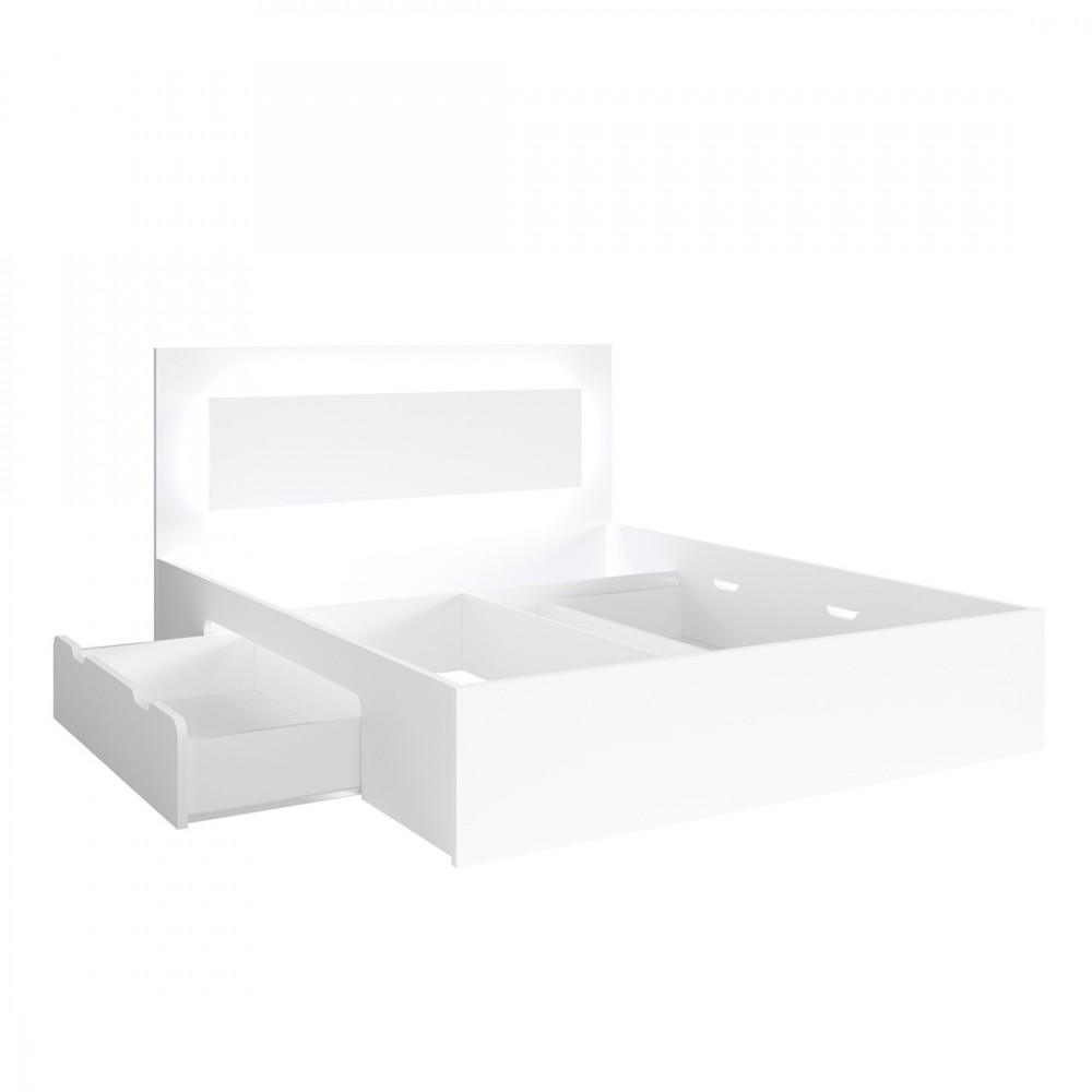 Lit Nofi Blanc 160x200 Cm Avec Tiroirs, Idéal Pour Chambre À Coucher. Meuble Design