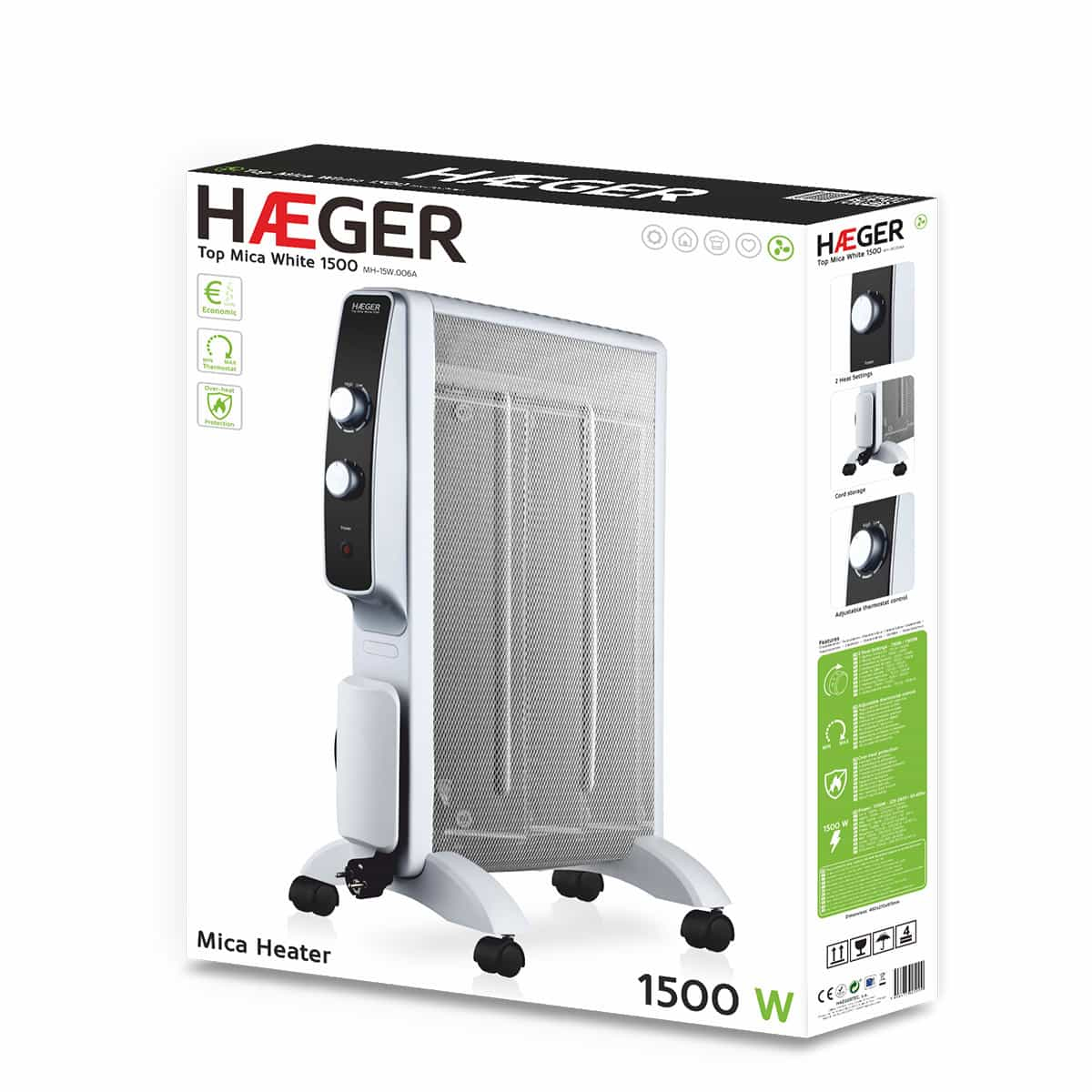 Haeger Mh-15w.006a Appareil De Chauffage Intérieure Noir, Blanc 1500 W