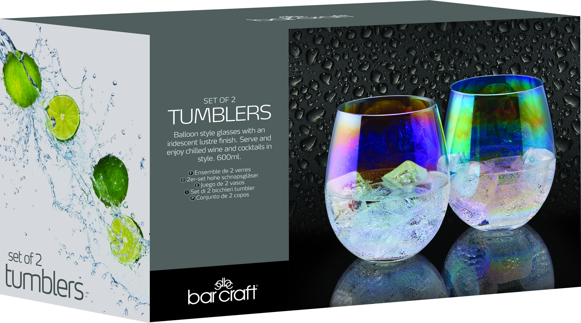 Barcraft - Verres Iridescents Et Nacrés, Gobelets En Verre Arc-en-ciel En Coffret Cadeau, Lot De 2 Verres - 2 X 600 Ml