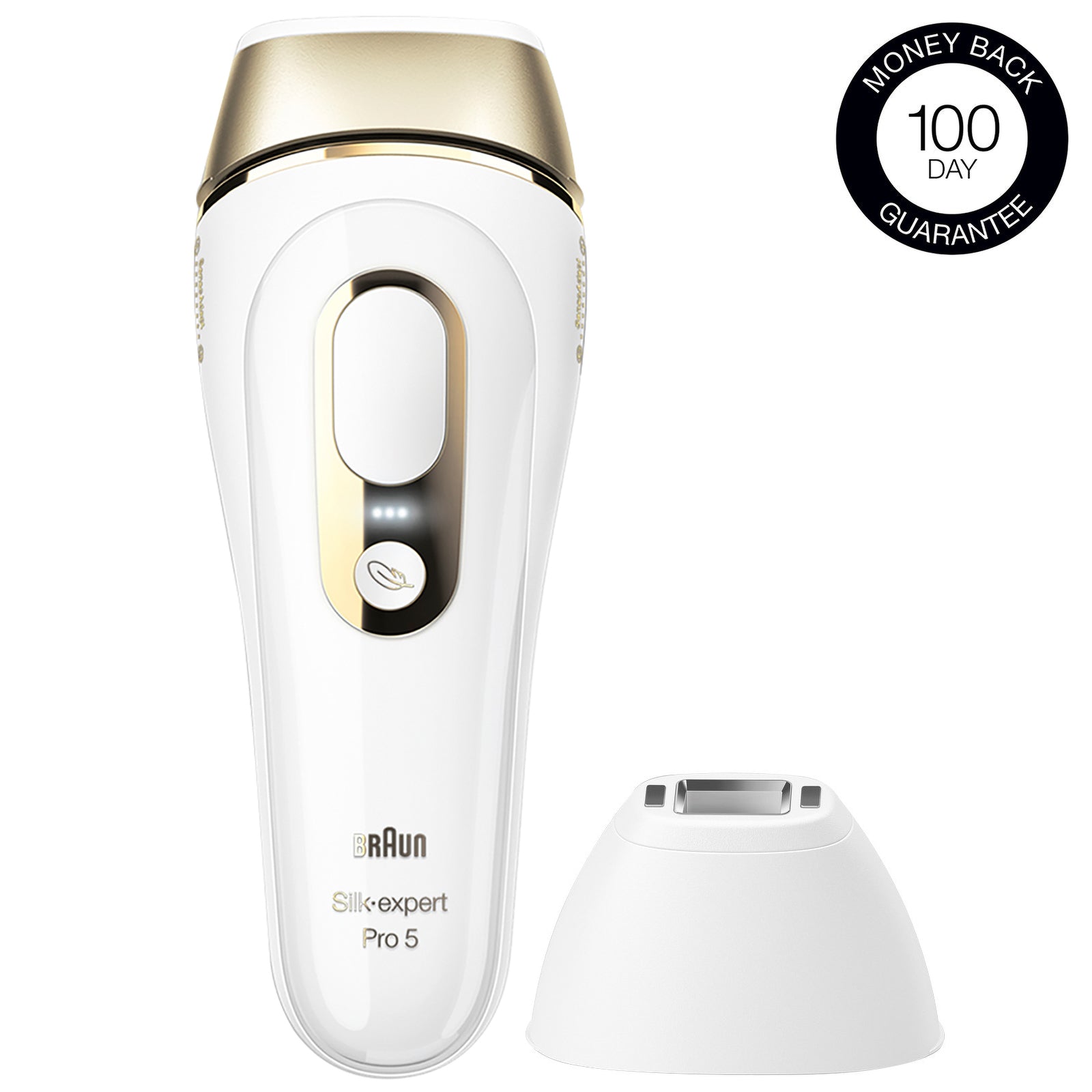 Braun Silk-expert Pro 5 IPL Hair Removal Device with Precision Head, Venus Razor & Pouch – White & Gold – One Size