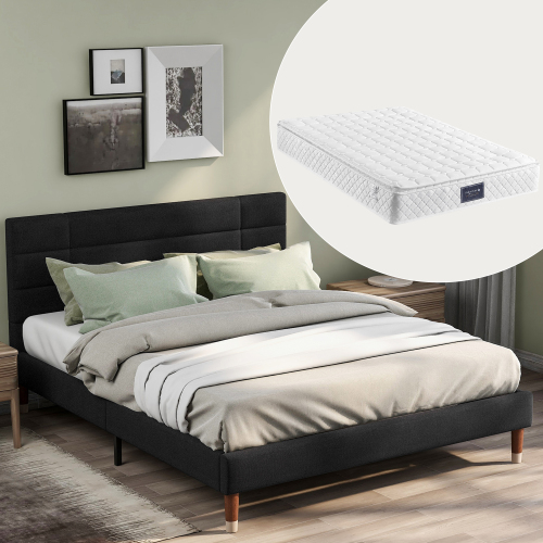 Lit capitonné double avec sommier et matelas