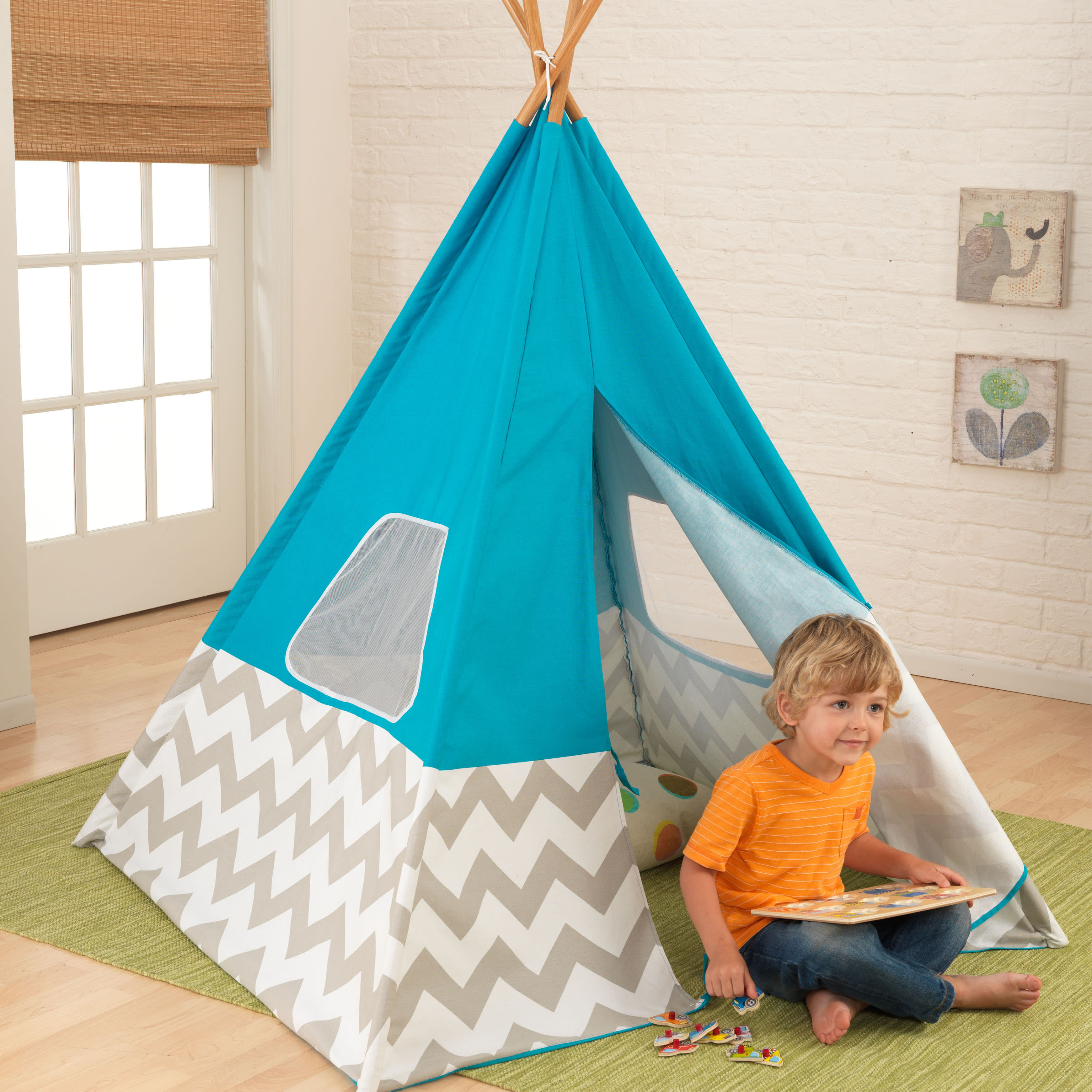 Tipi Deluxe Léger Et Résistant Avec Fenêtres En Maille - Turquoise