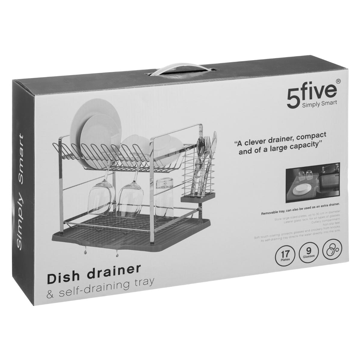 Five Simply Smart Égouttoir Vaisselle 2 Niveaux Métal Gris – 50x30 Cm Multifonction Design Moderne