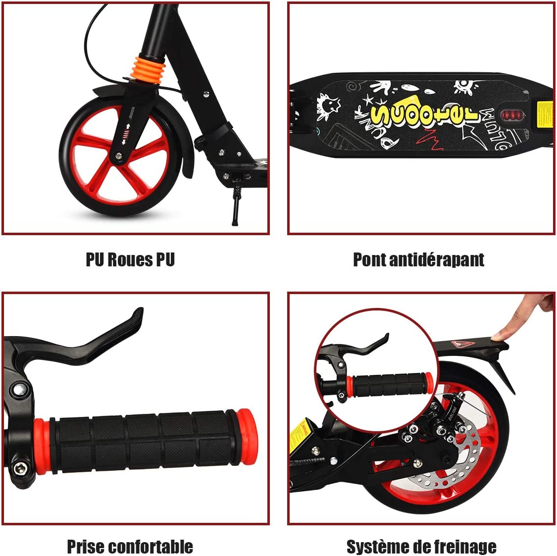 Costway Trottinette Pliable Avec Frein À 2 Roues Pour Enfant Plus De 8 Ans Hauteur Réglable En 3 Positions Fait