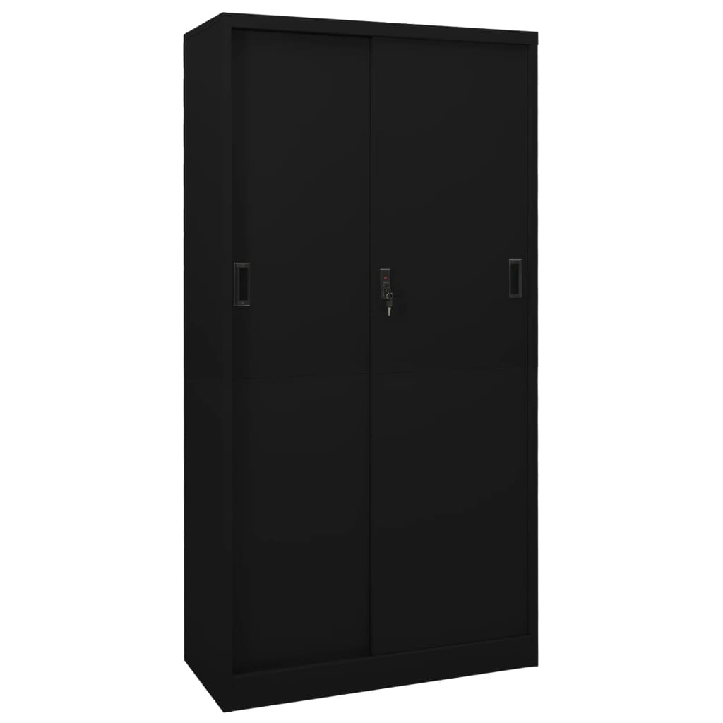 Armoire De Bureau Avec Porte Coulissante Noir 90x40x180cm Acier à Prix