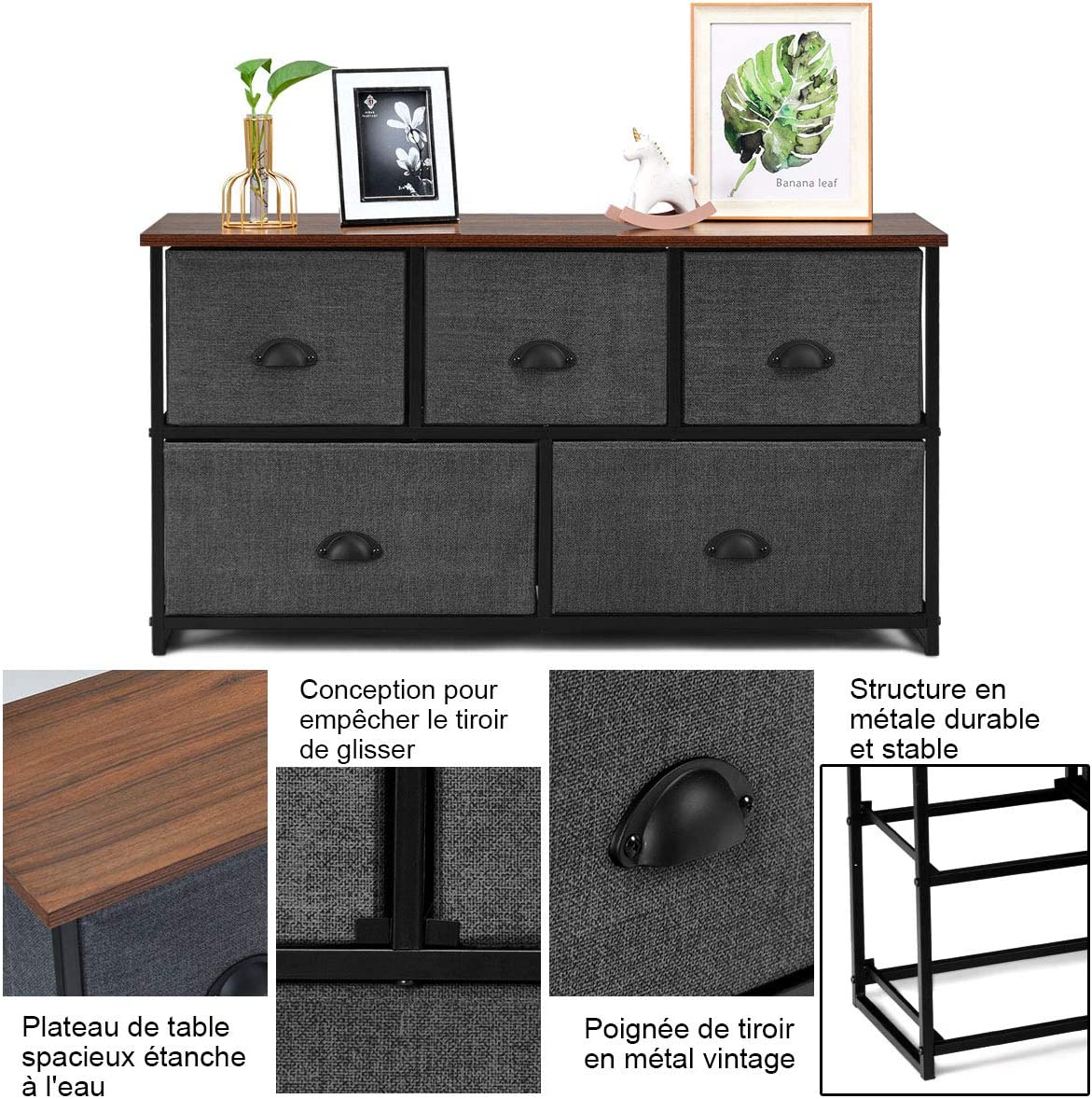 Meuble De Rangement À 5 Tiroirs Amovibles Étagère 247,5 X 30,5 X 147,5 Cm