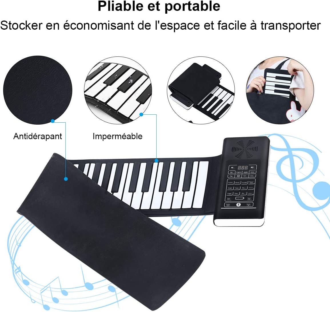 Costway Piano Portable Et Pliable 61touches Clavier De Piano Électronique Silicone Souple Roll Up
