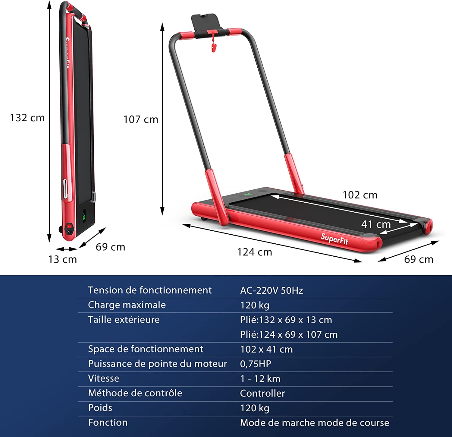 Tapis De Course Pliable 2 En 1/tapis Roulant Électrique Motorisé 1-12 Km/h Avec Application, Télécommande