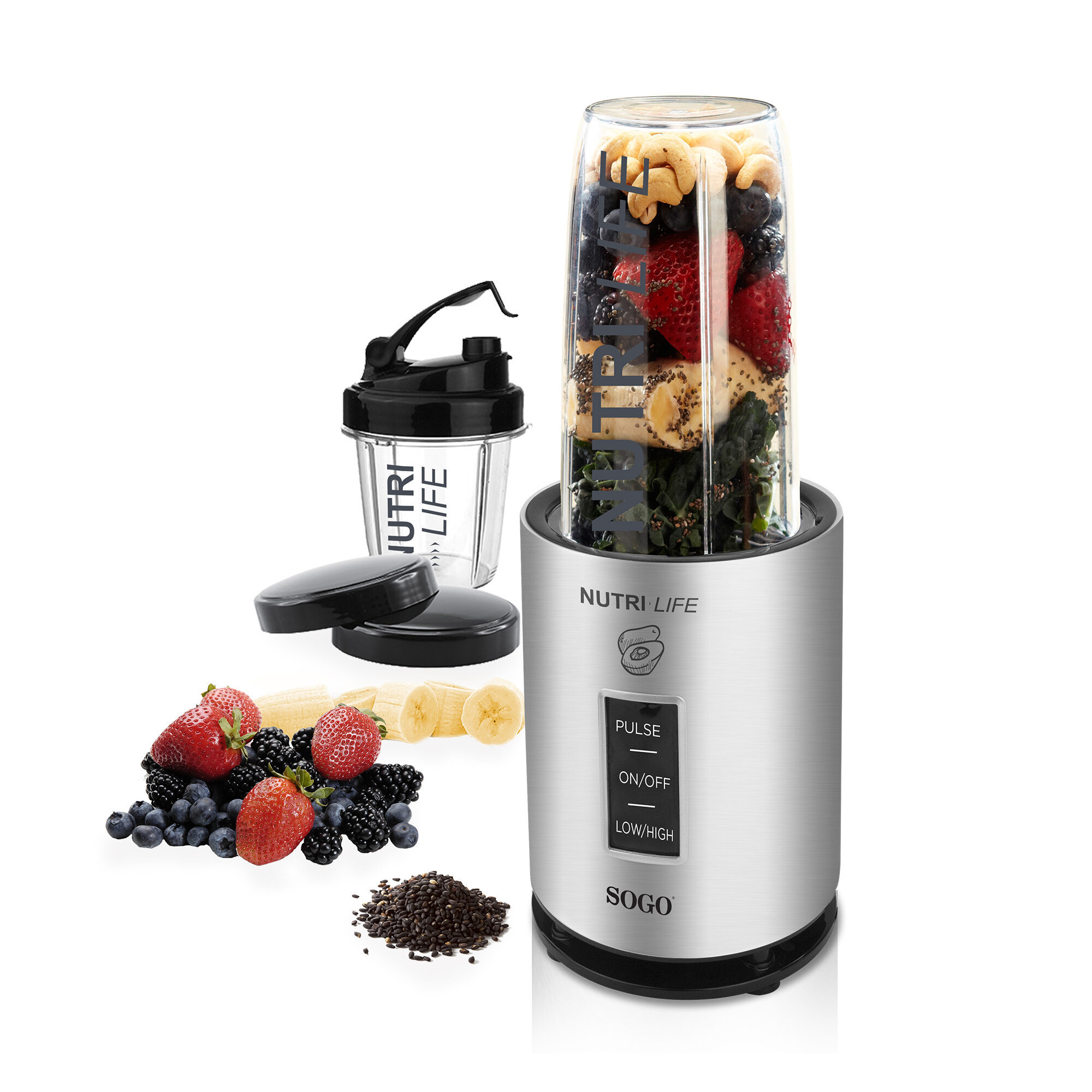 Image of SOGO Frullatore Nutri-Life 1200W – Mixer Potente per Smoothie, Frullati, Tritaghiaccio, 2 Bottiglie BPA-Free, Lame in Acciaio Inox