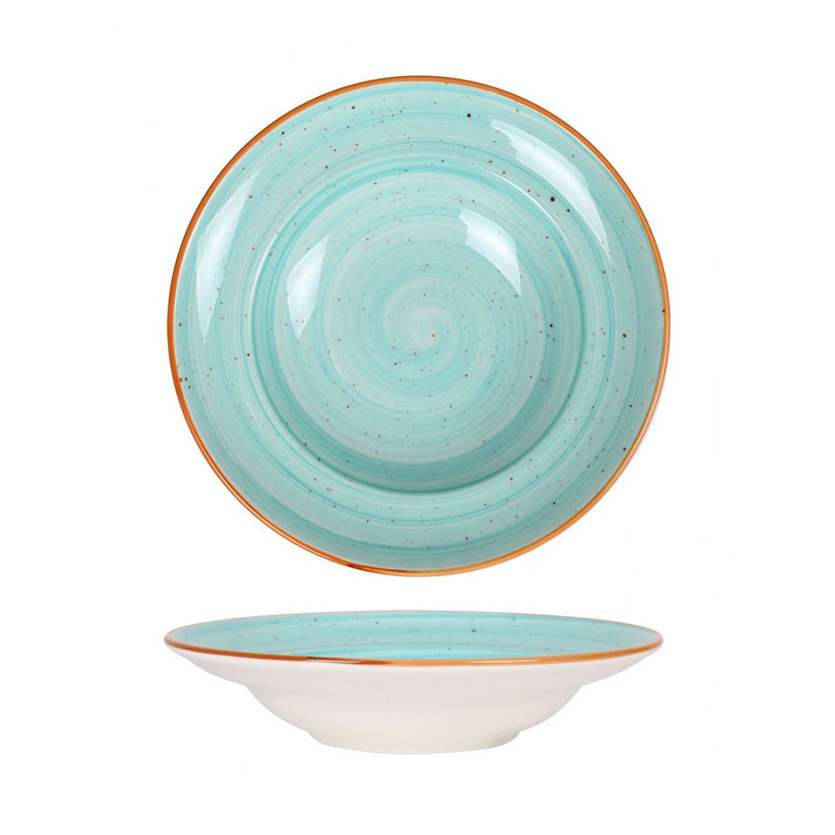 Service D'assiettes Rondes De 6 Pièces Creuses Et Empilables Anne, Plat À Soupe Et Salades En Porcelaine Turquoise