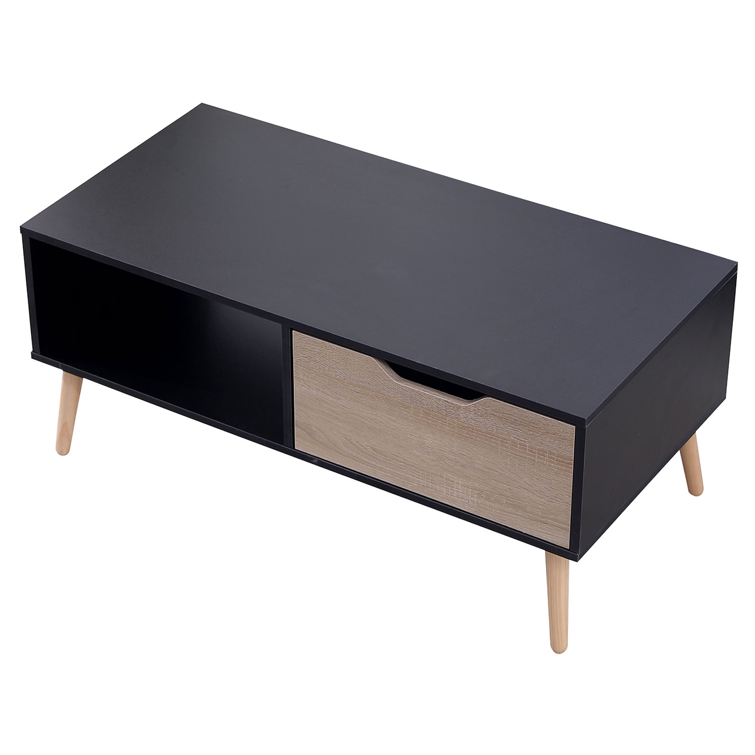 image: Image: Senja - Table Basse Avec Casier Et Tiroir Style Scandinave - Noir