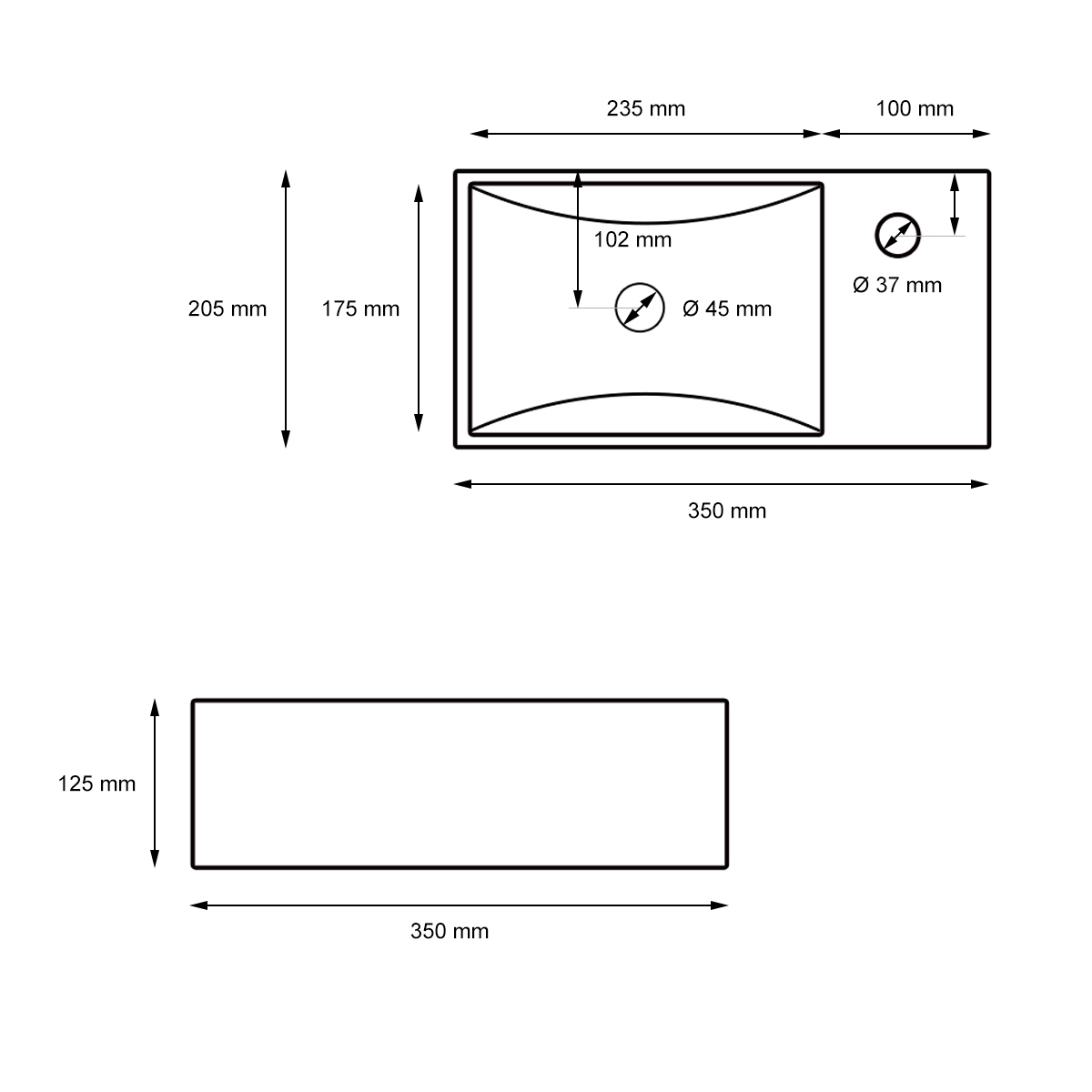 Lavabo En Céramique Blanc Avec Garniture De Vidage Vasque À Poser 350 X 205 Mm