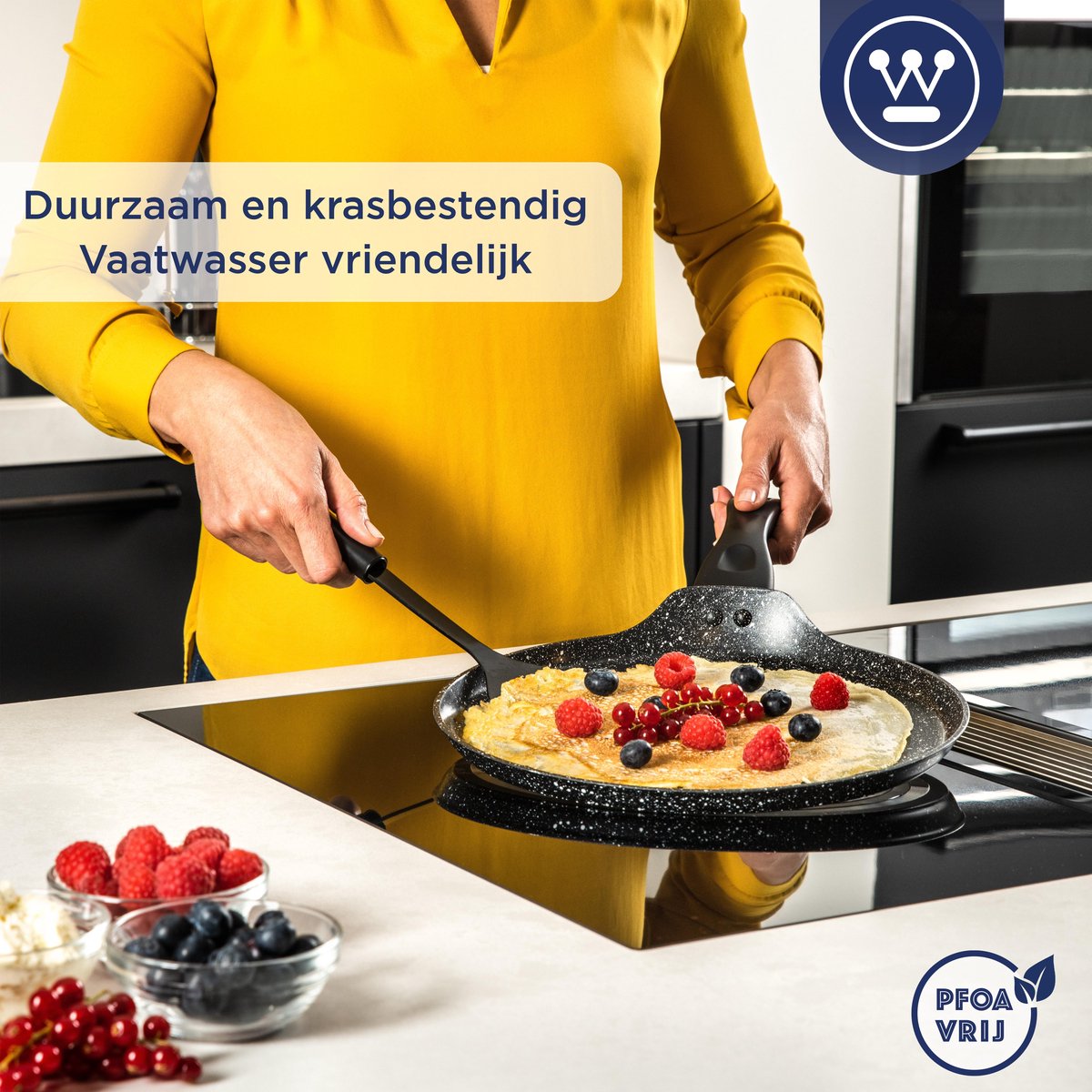 Westinghouse - Poêle À Crêpes 28 Cm - Crêpière - Antiadhésive - Induction - Marbre Noir
