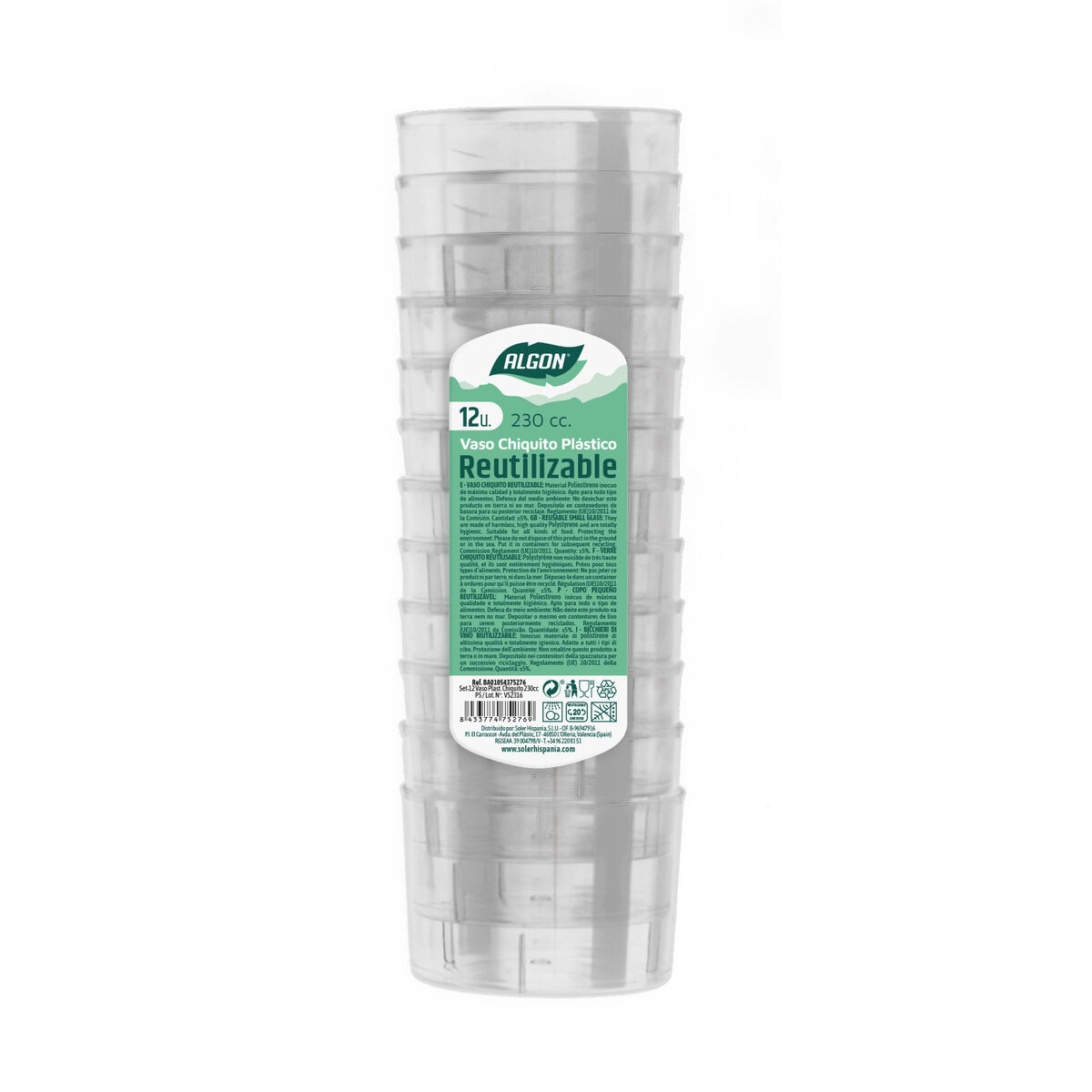 Set De Gobelets Réutilisables Algon Bas Transparent 230 Ml Plastique (12 Unités)