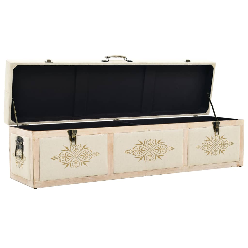 Banc De Rangement | Coffre De Rangement | Banc D'entrée 110 Cm Crème Bois De Sapin Massif Et Tissu