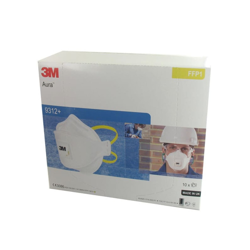 Masque 3m Aura 9312 Anti-poussières Pliable Ffp1 Avec Soupape X 10