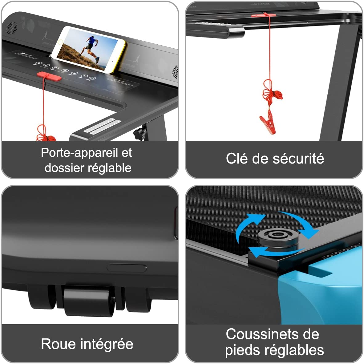 Tapis De Course Pliable Avec 12 Programmes, 12 Km/h, Tapis De Marche Électrique Avec Affichage Led Marine
