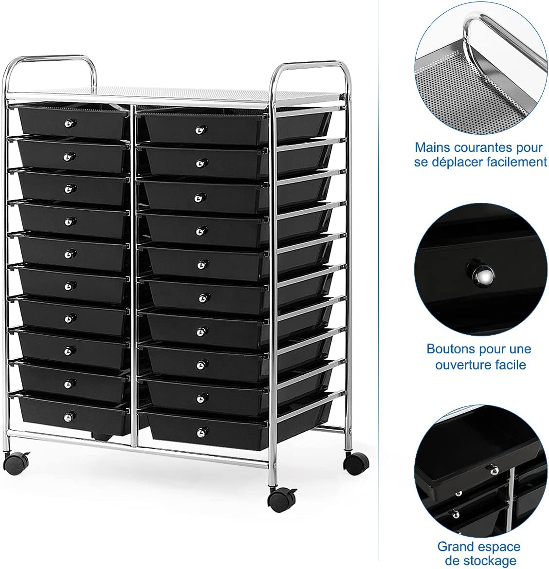 Coatway Tour De Rangement Sur Roulettes Avec 20 Tiroirs 64 X 39 X 88 Cm