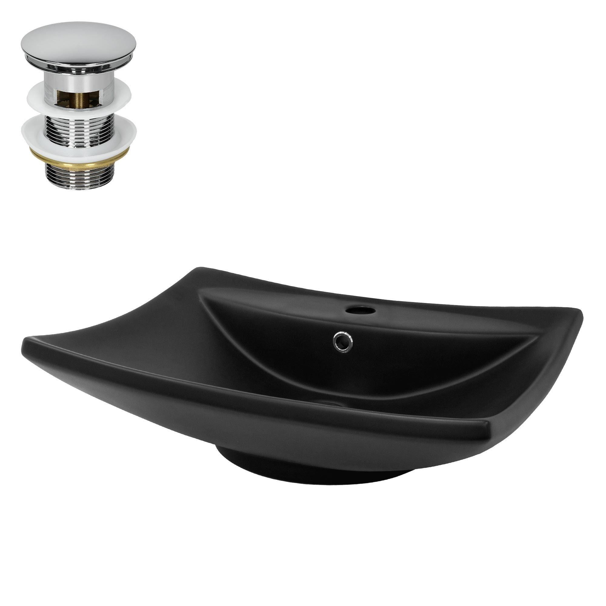 Lavabo Céramique Noir Avec Garniture De Vidage Lave-mains Moderne 610x455x185 Mm