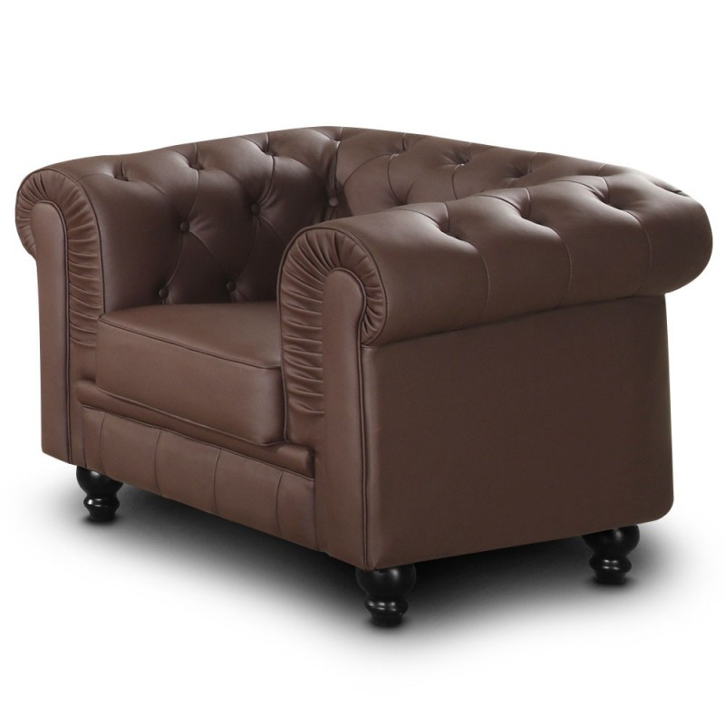 Paris Prix - Fauteuil Design "chesterfield" 110cm Marron