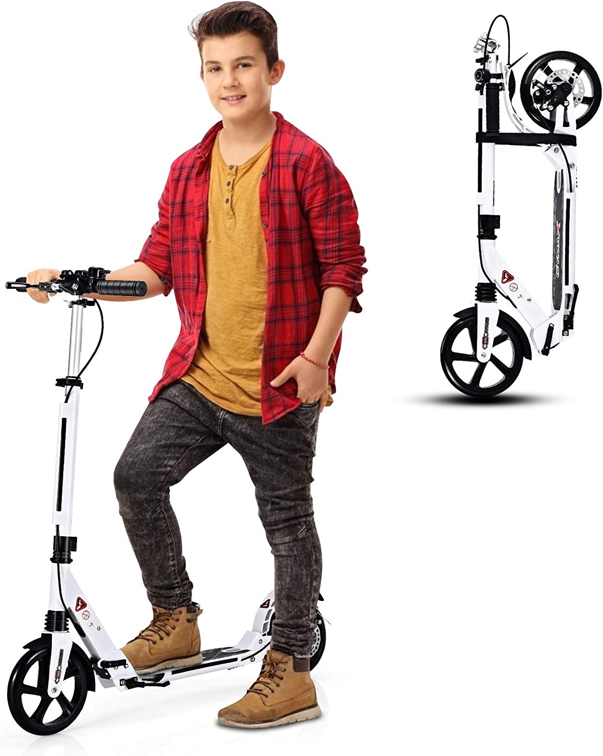Costway Trottinette Pliable Avec Frein À 2 Roues Pour Enfant Plus De 8 Ans Hauteur Réglable En 3 Positions Fait