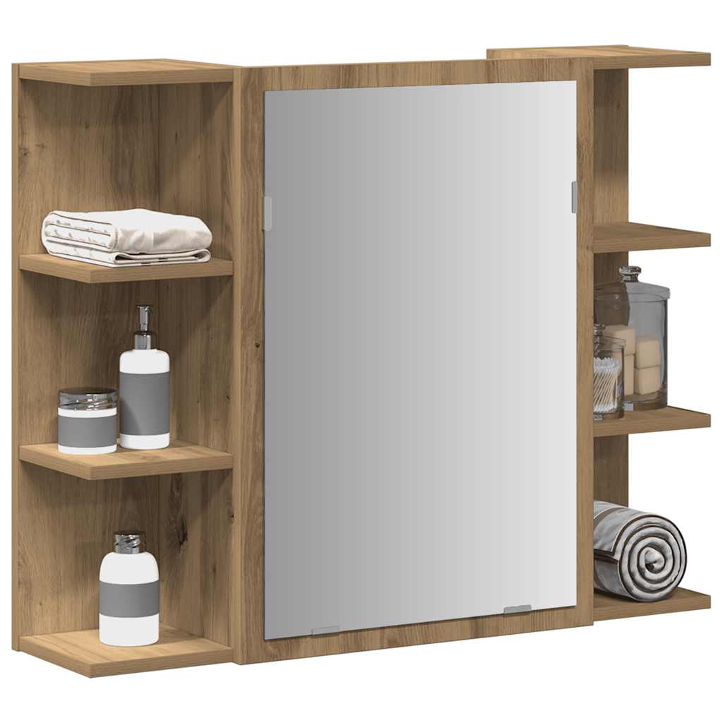 Armoire À Miroir De Salle De Bain | Armoire De Toilette | Meuble De Rangement Chêne Artisanal 80x20,5x64 Cm