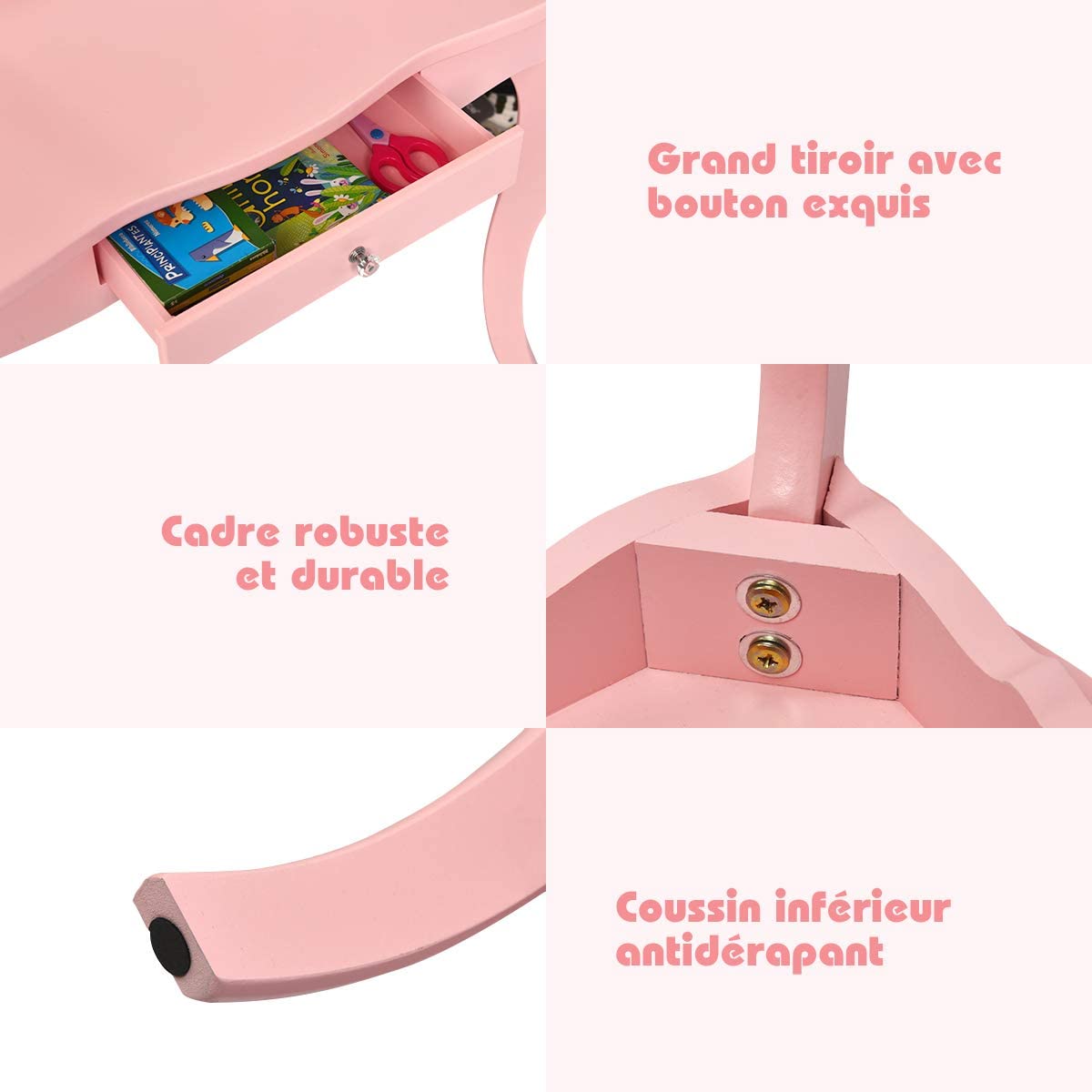 Costway Coiffeuse Enfant Rose Avec Tabouret