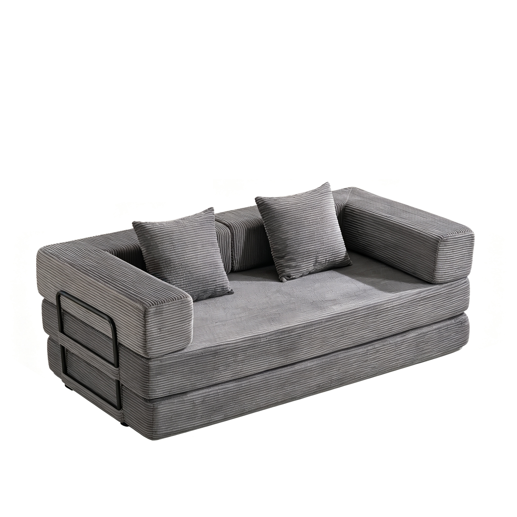 Canapé convertible gris foncé sur fond blanc