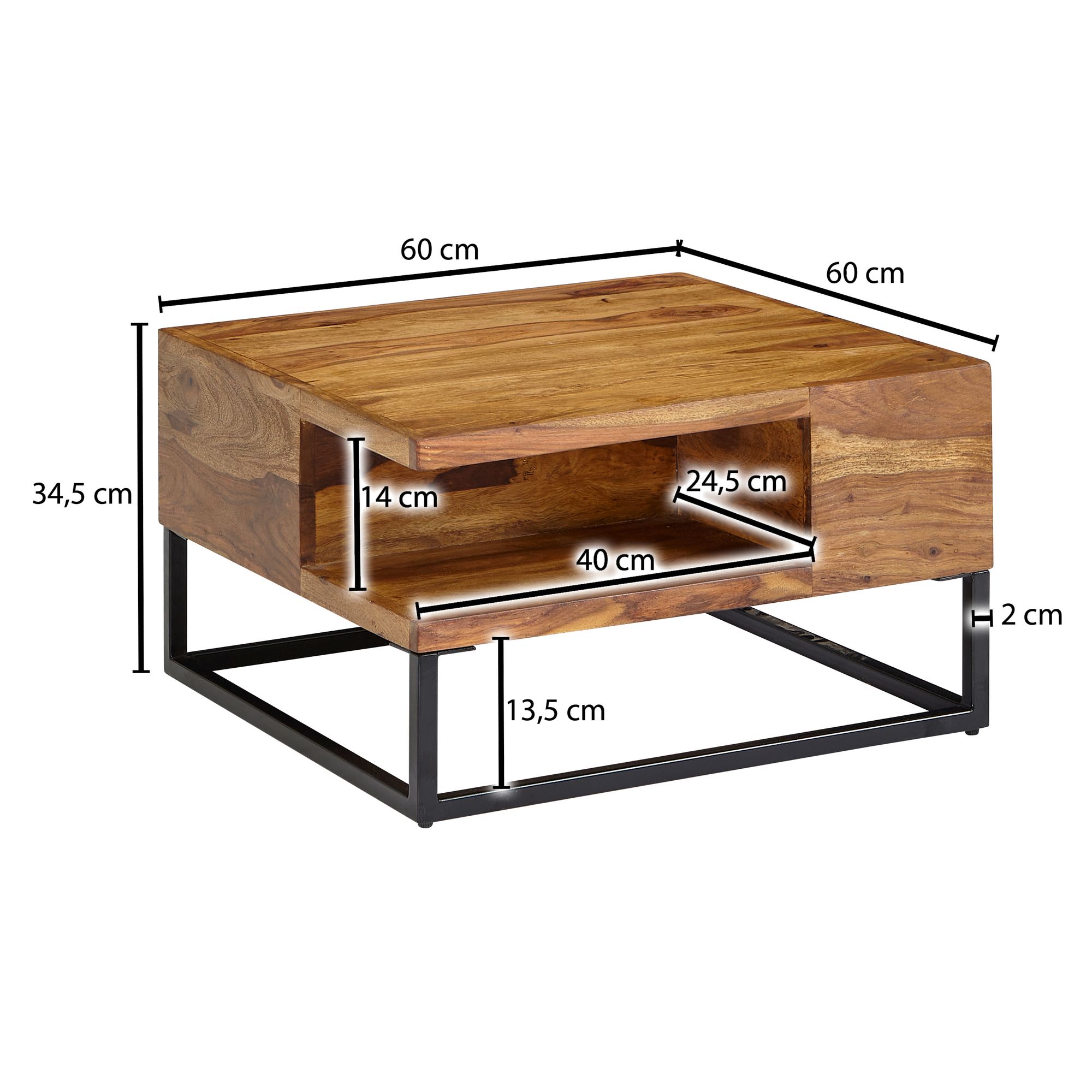 Finebuy Table Basse De Salon Bois Massif Métal 60x60x34,5 Cm Carré Table Canapé