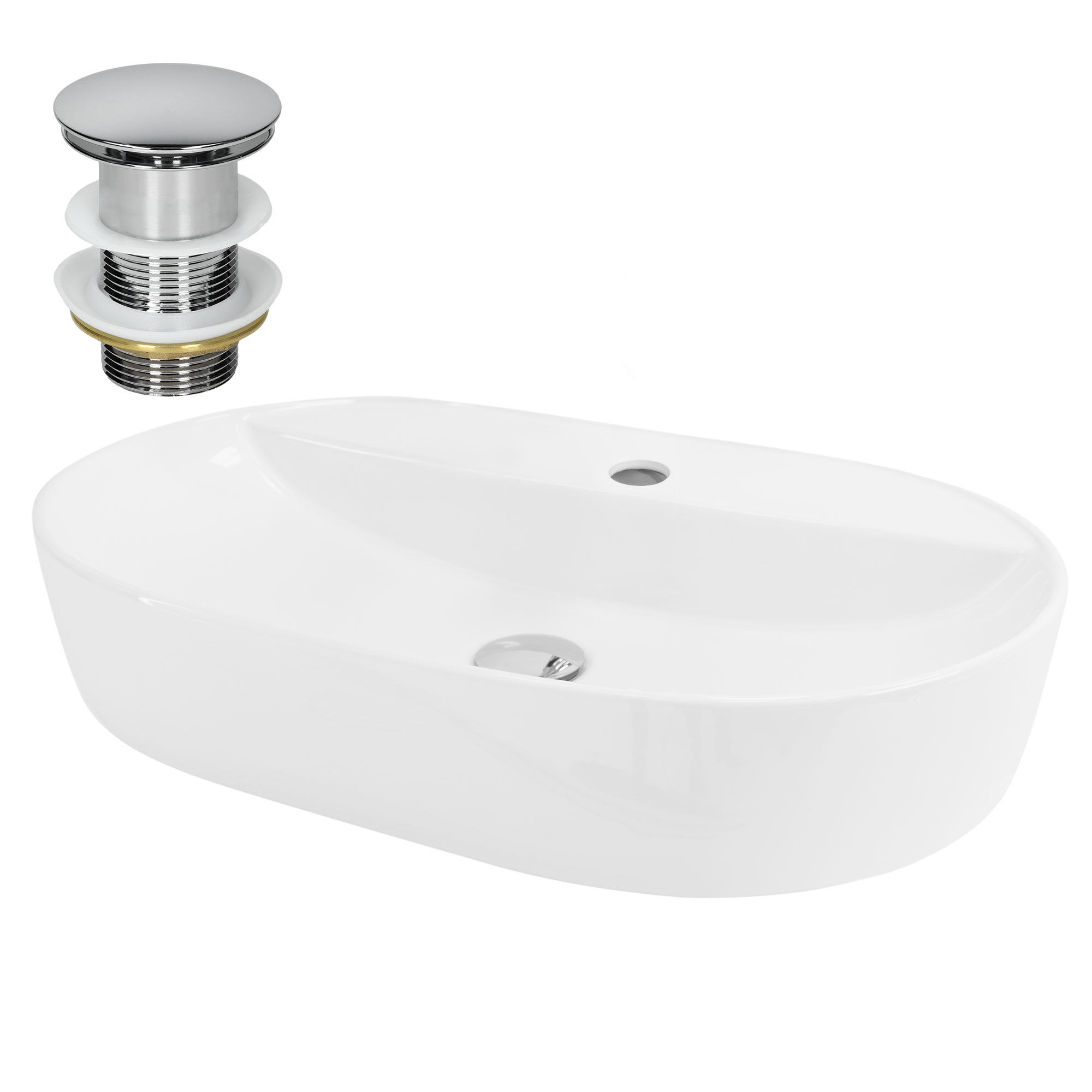 Vasque À Poser En Céramique Blanc Lavabo Avec Garniture De Vidage 600x400x120 Mm