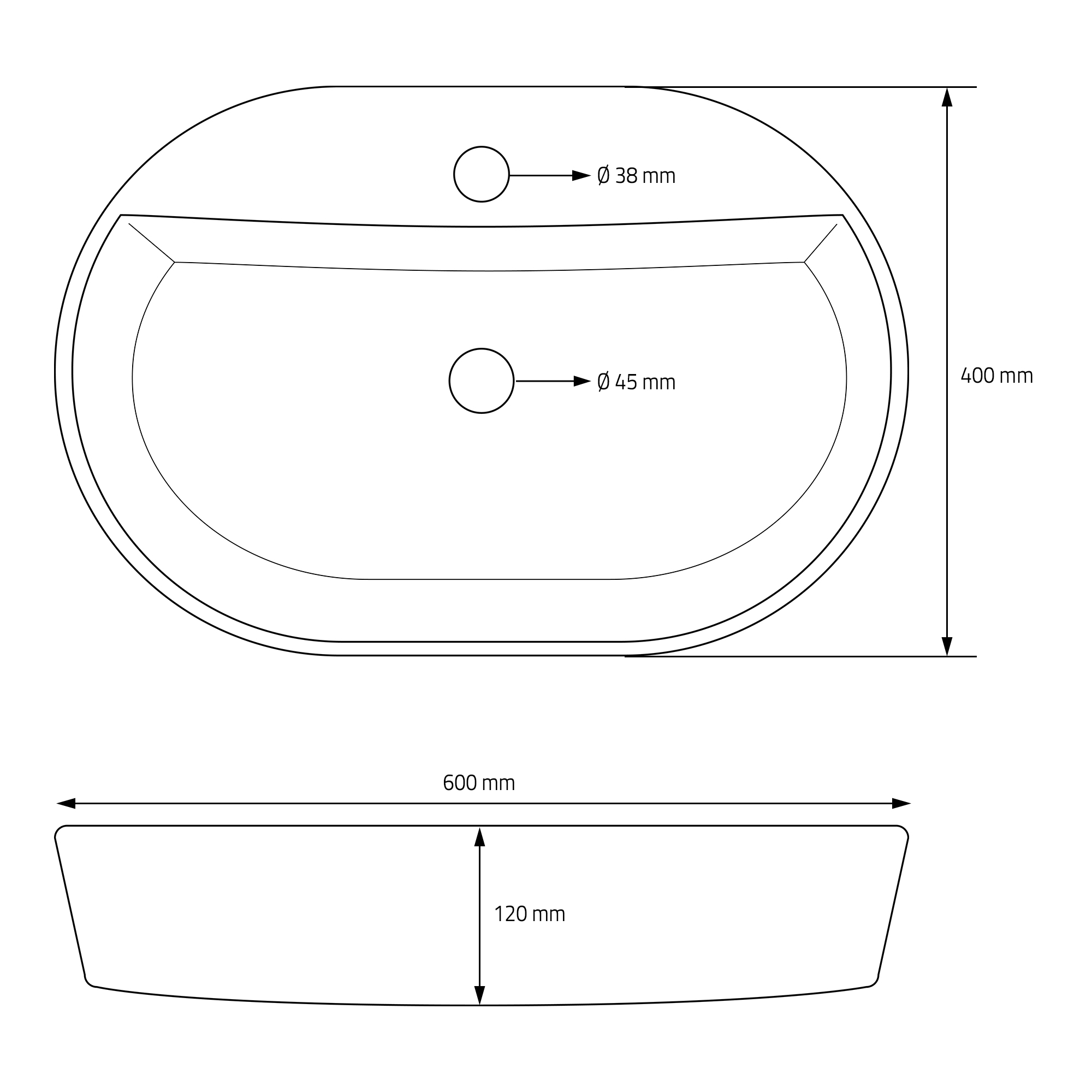 Vasque À Poser Ovale Blanc En Céramique Lavabo Pour Salle De Bain 600x400x120 Mm